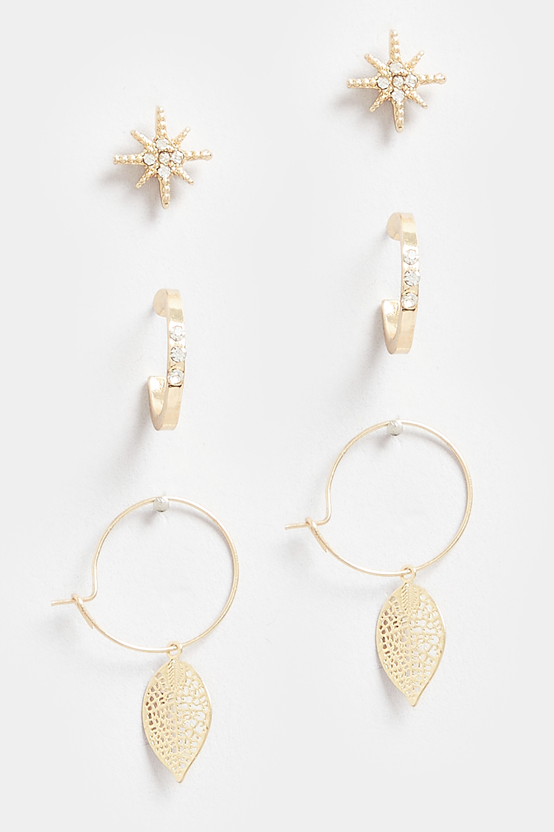 3 PACK Gold Star & Hoop Earrings | Yours Clothing  2