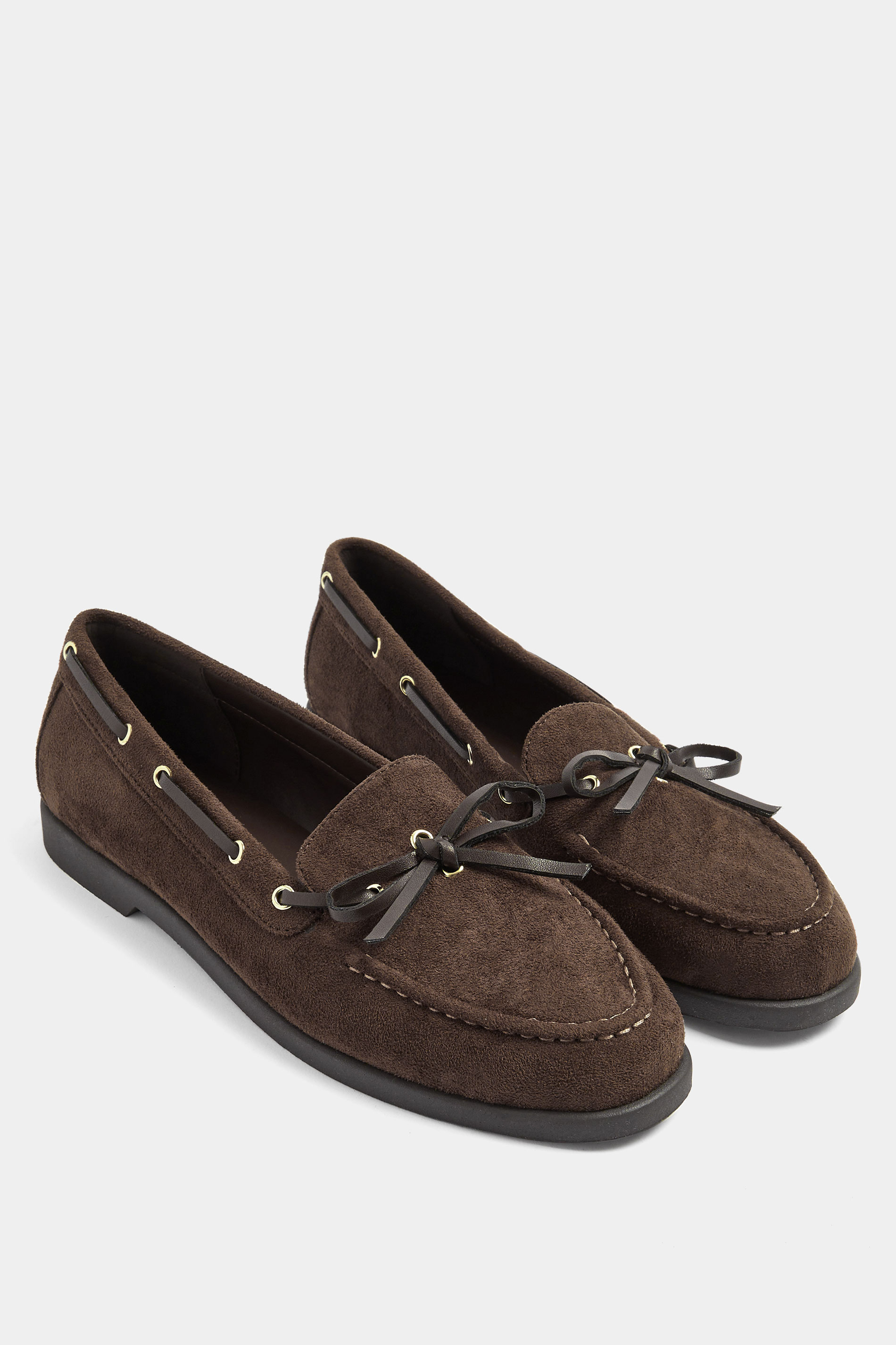 Brown Faux Suede Bow Boat Shoes In Wide E Fit | Yours Clothing 3