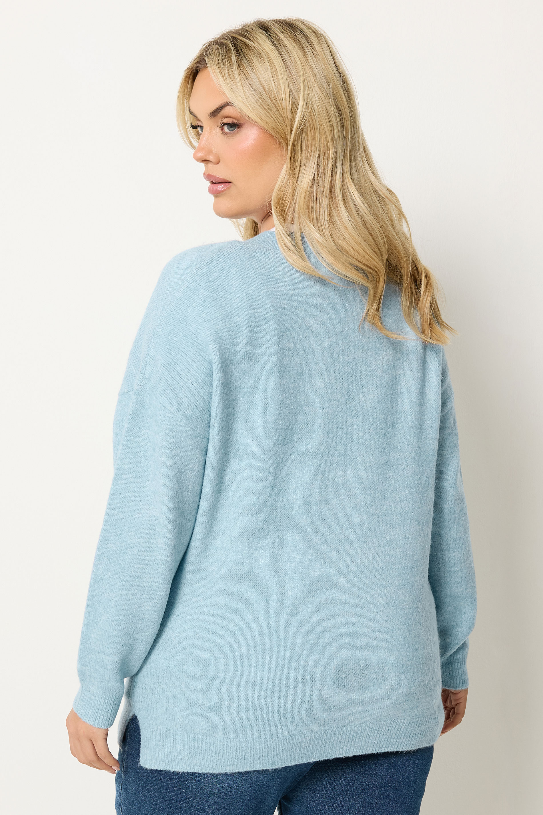 YOURS Plus Size Blue V-Neck Soft Touch Jumper | Yours Clothing 2