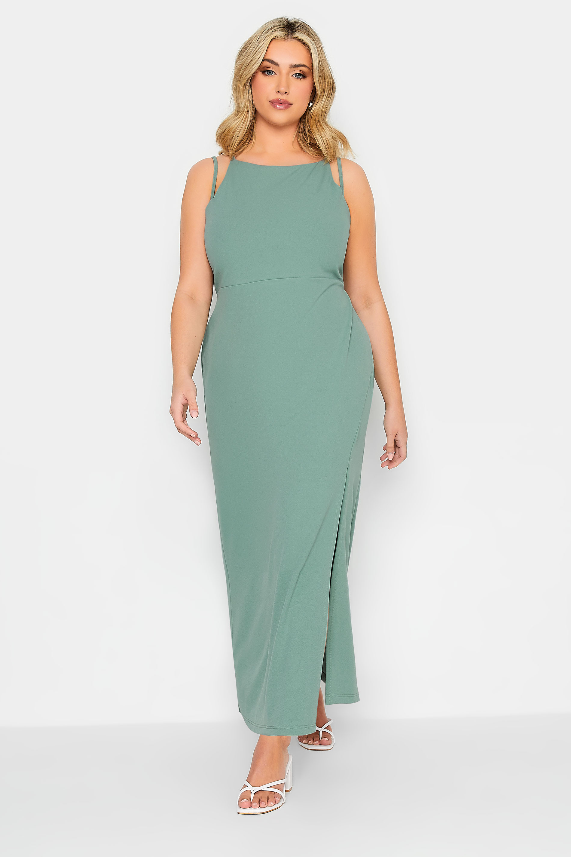 YOURS PETITE Plus Size Sage Green Split Hem Maxi Dress | Yours Clothing