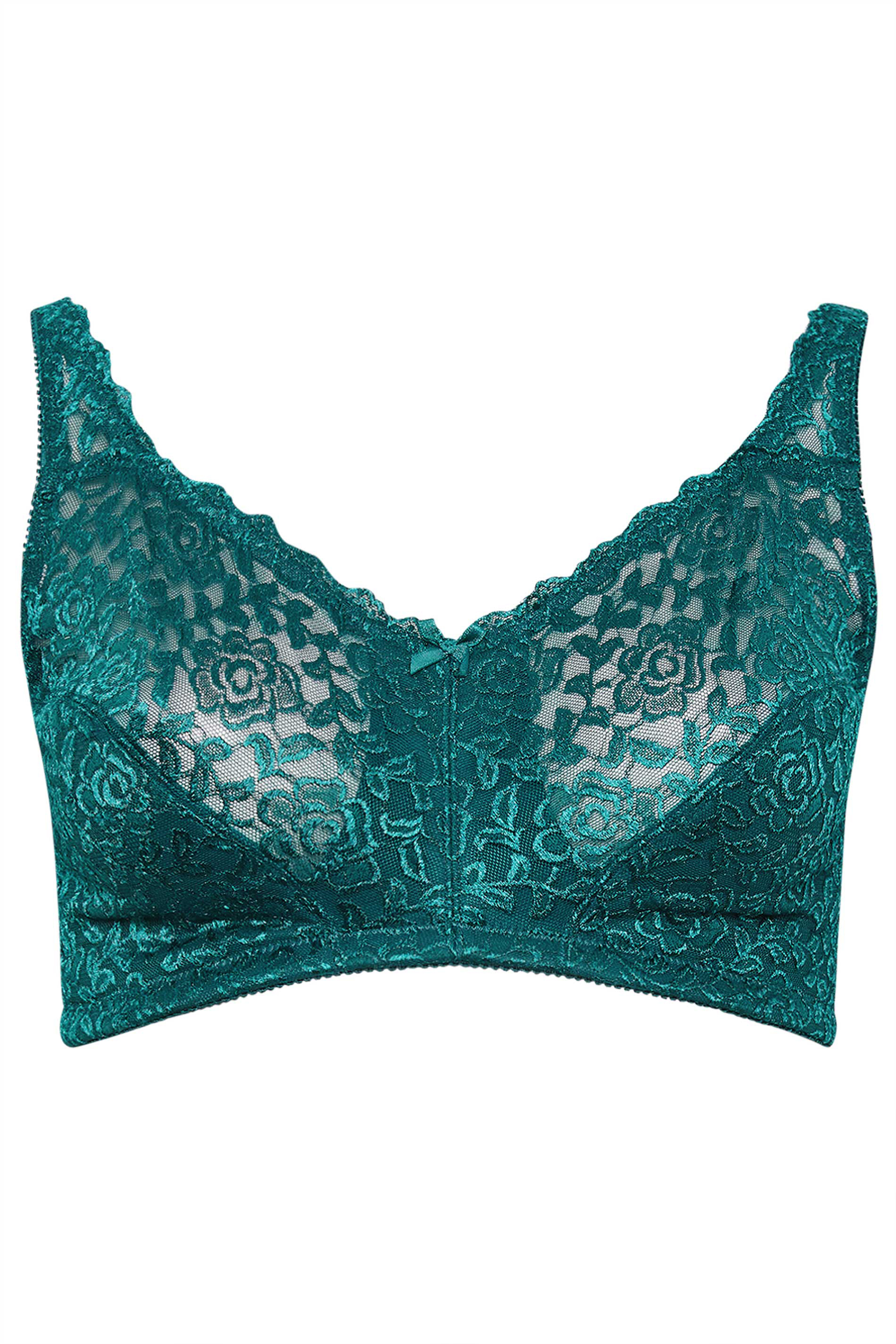 YOURS Plus Size Green Hi Shine Lace Non-Padded Non-Wired Full Cup Bra