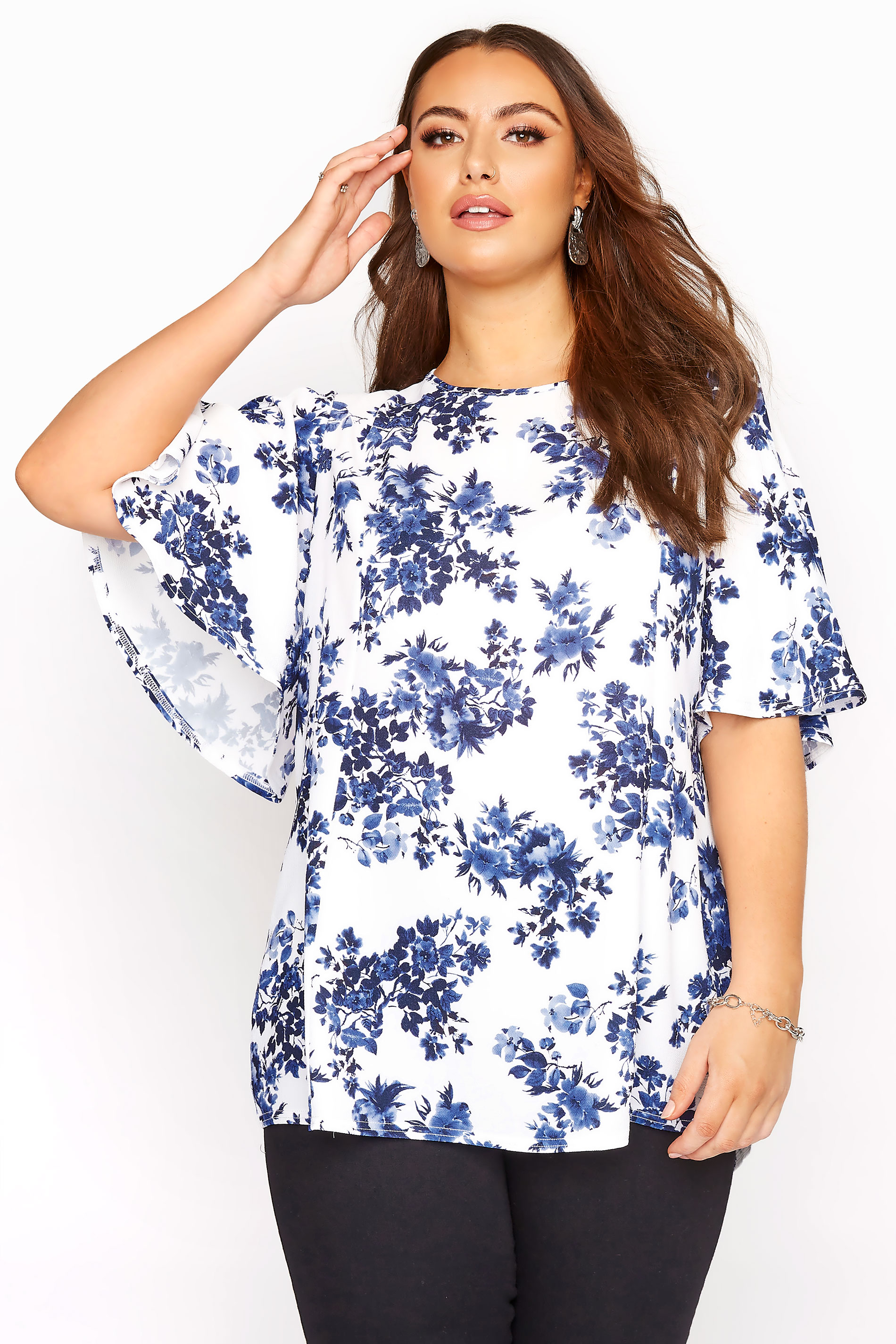 YOURS LONDON Blue Floral Princess Seam Blouse | Yours Clothing