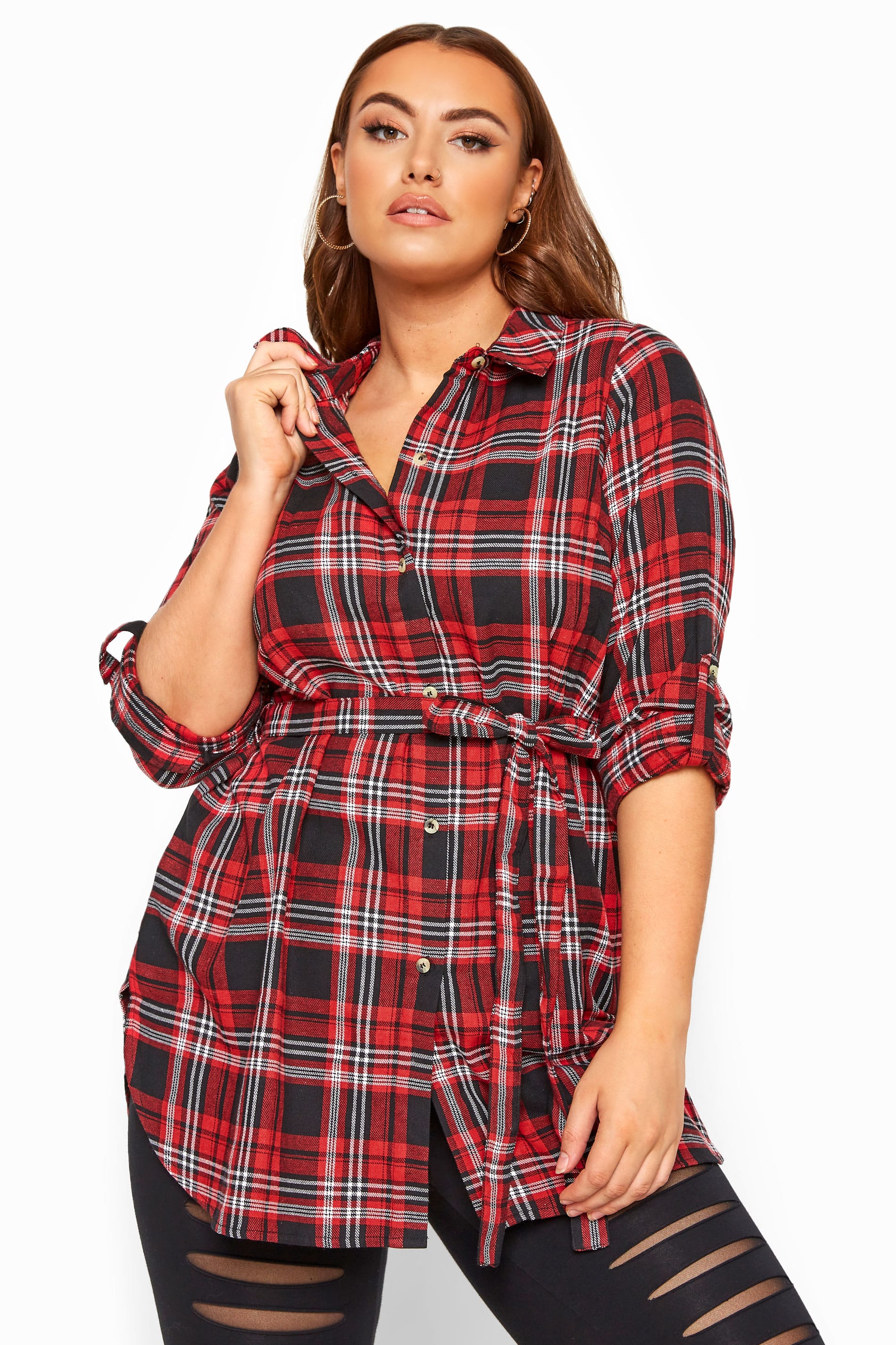 LIMITED COLLECTION Red Belted Check Shirt | Yours Clothing
