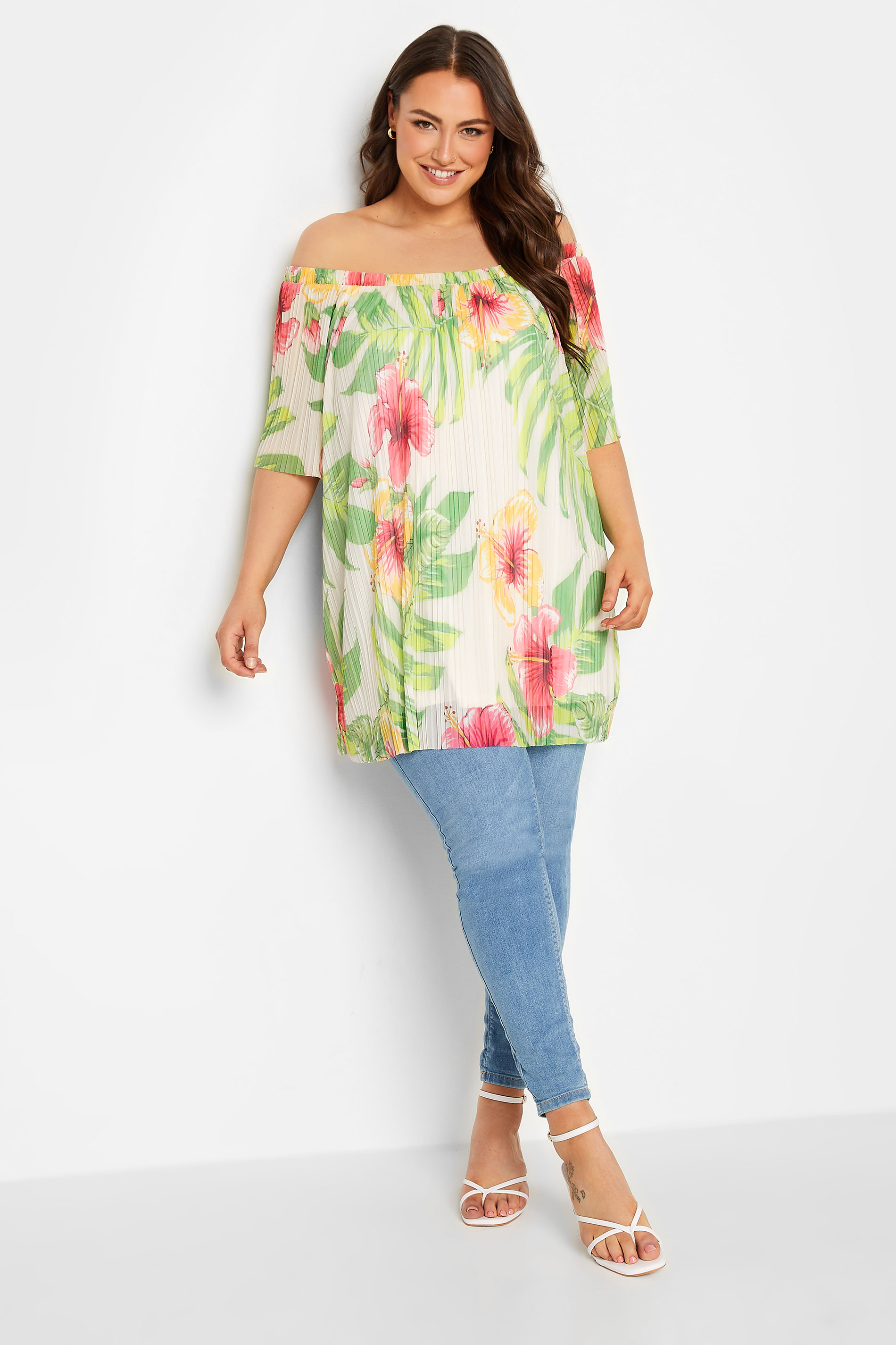 YOURS Curve Plus Size White Floral Double Layer Mesh Top | Yours Clothing  2