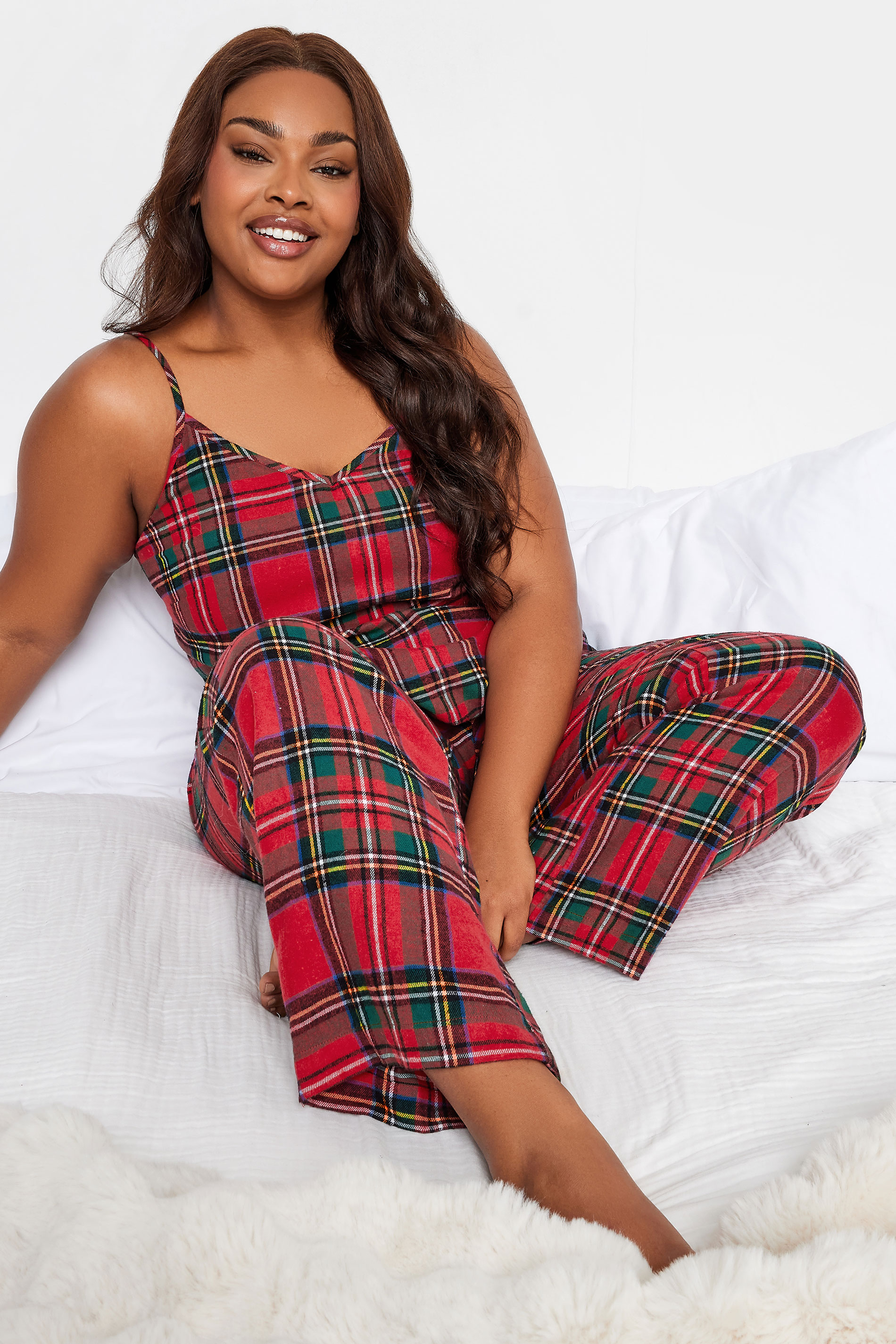 LIMITED COLLECTION Plus Size Red Tartan Check Pyjama Bottoms | Yours Clothing 1