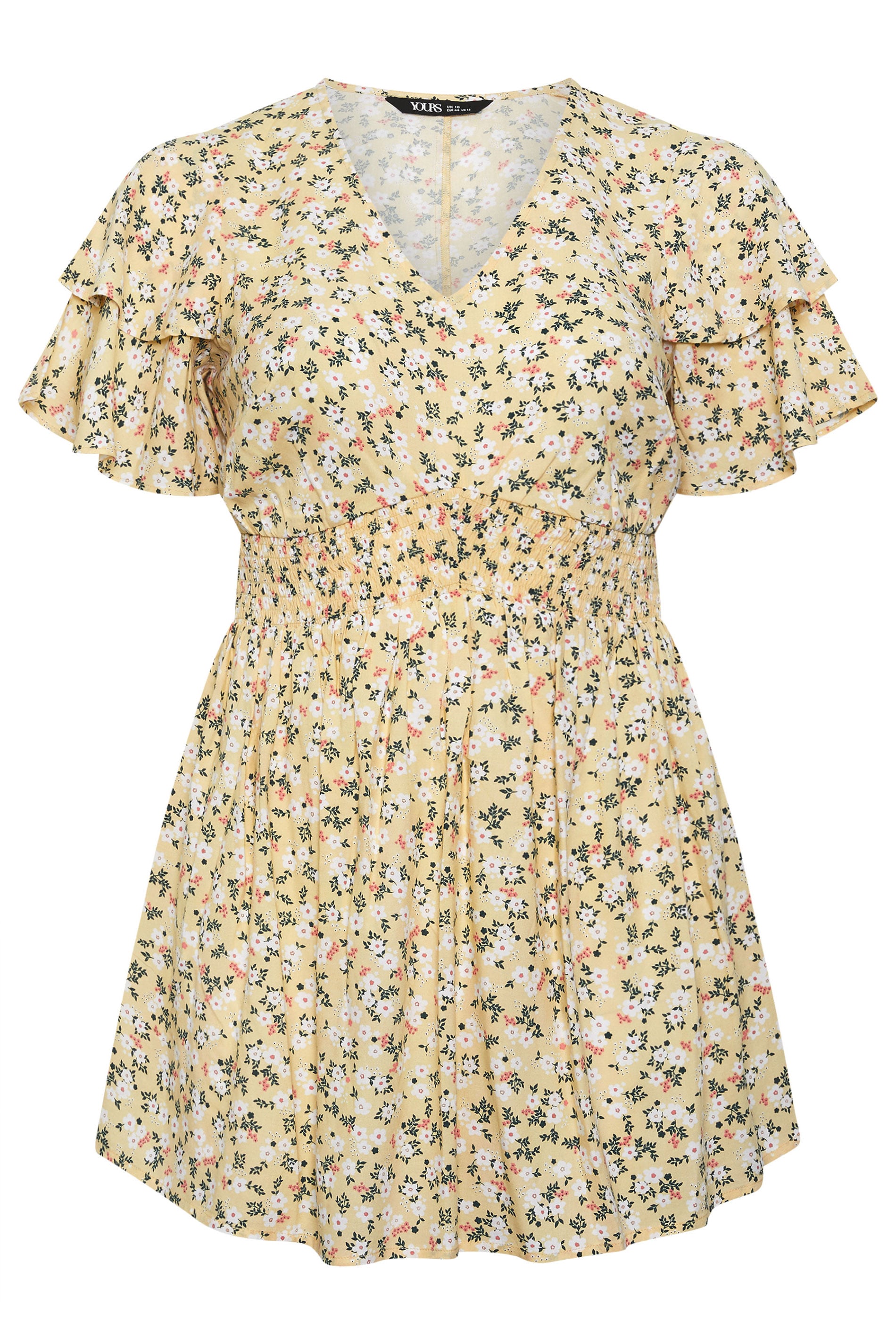 YOURS Plus Size Yellow Ditsy Floral Flutter Sleeve Top | Yours Clothing 5