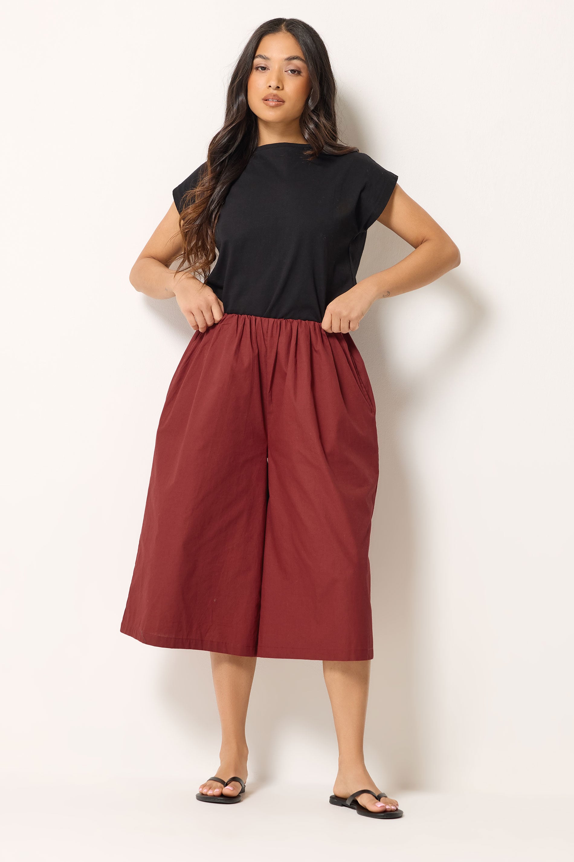 PixieGirl Petite Women's Red Cotton Poplin Culottes | PixieGirl 1