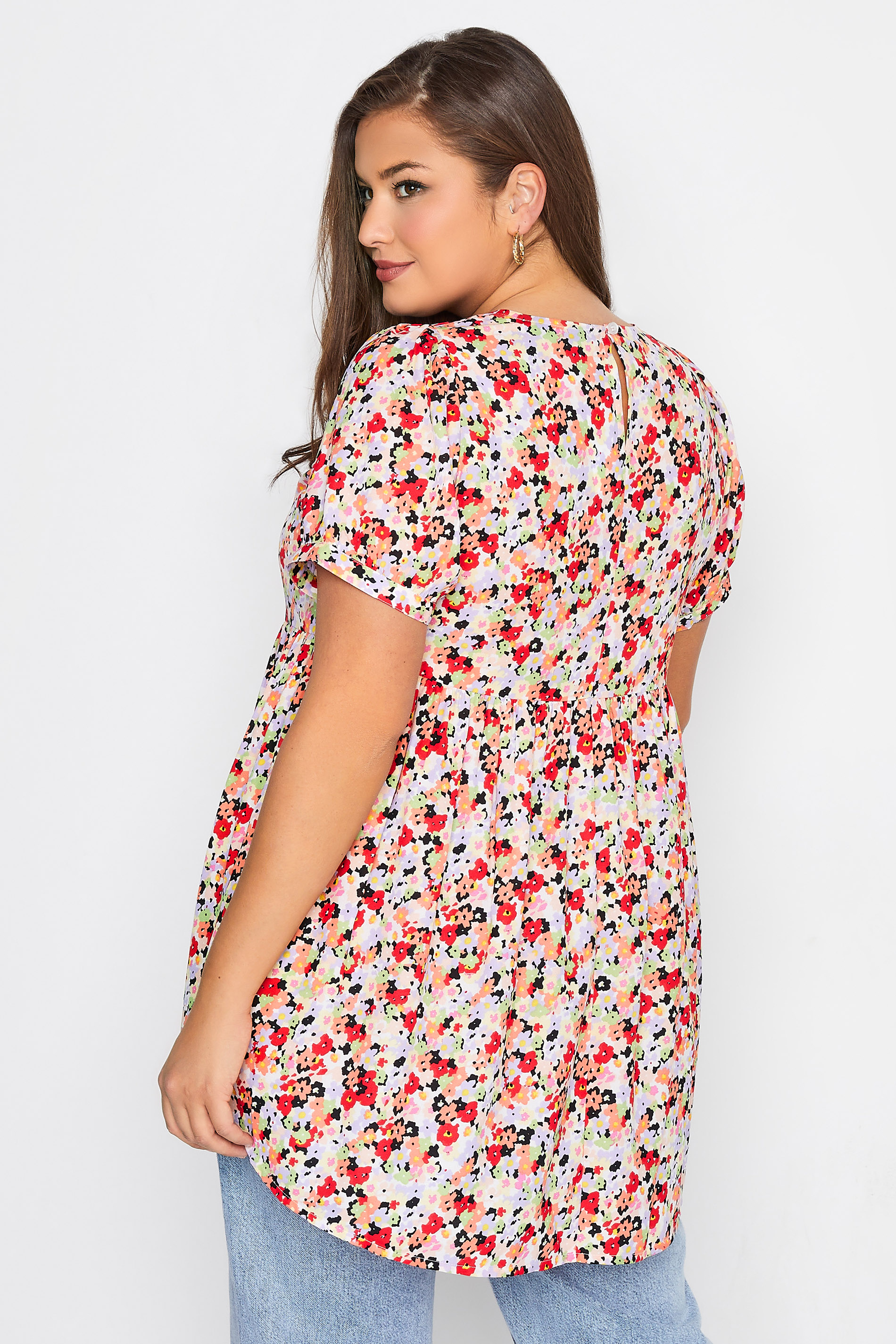 Plus Size Pink Floral Print Dipped Hem Peplum Top | Yours Clothing  3