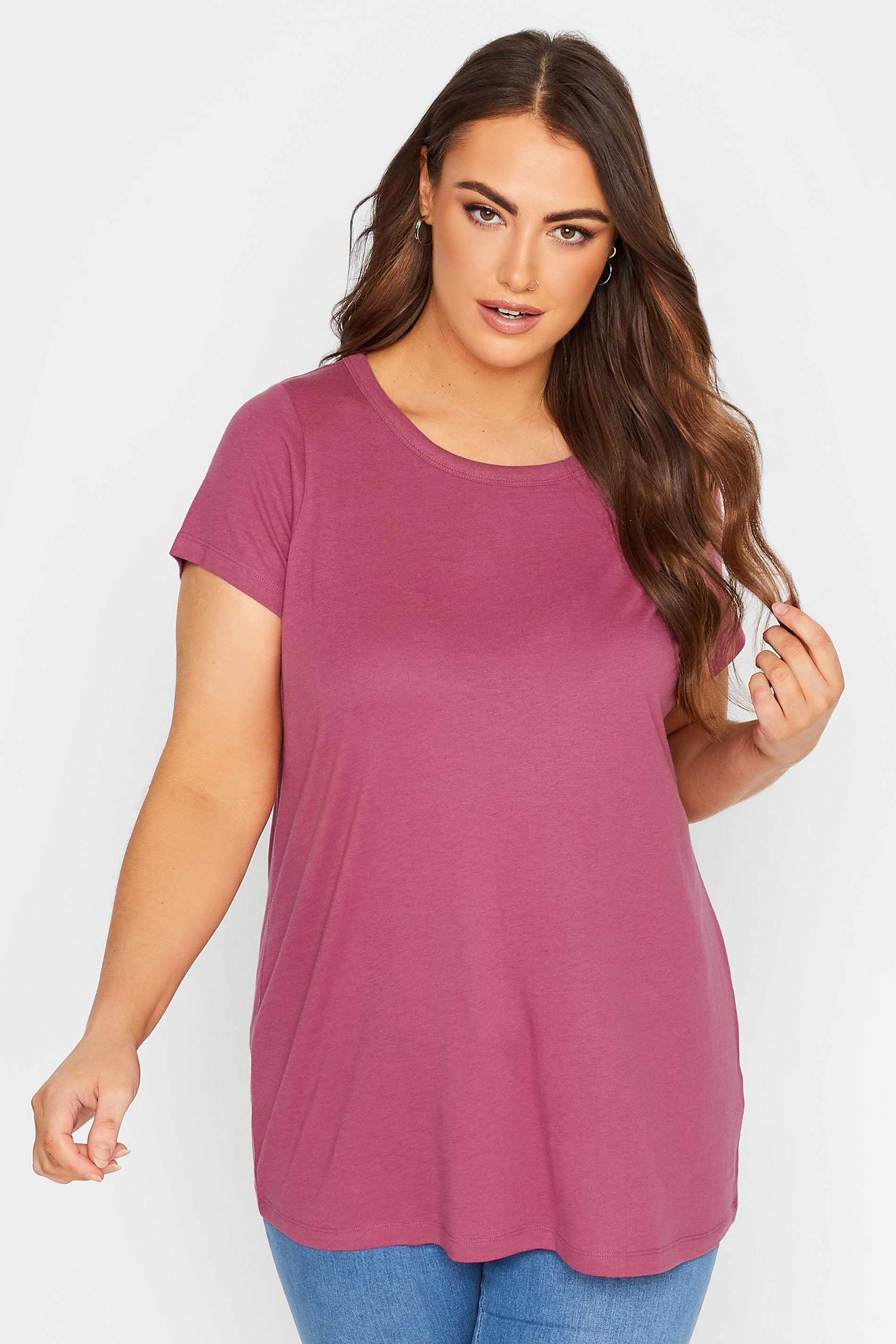 Curve Plus Size Pink Basic Short Sleeve T-Shirt  - Petite| Yours Clothing  1