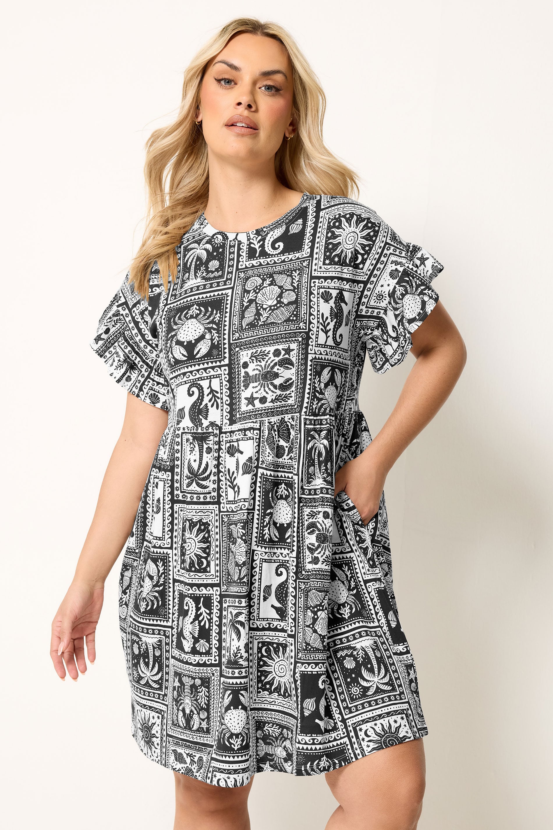 YOURS Plus Size Black Mixed Shell Tunic Dress | Yours Clothing 3
