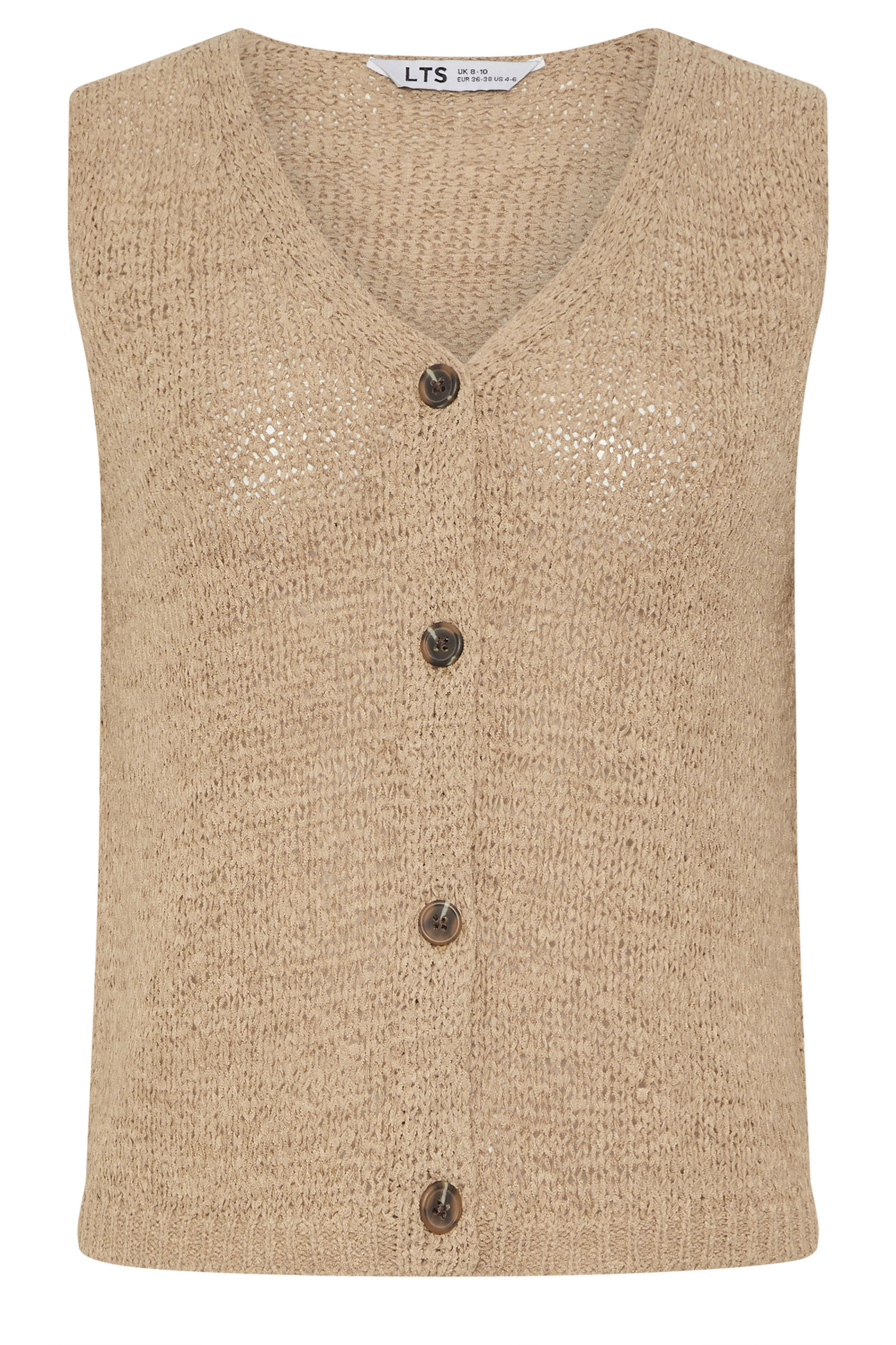 LTS Tall Women's Natural Brown Button Knitted Vest Top | Long Tall Sally 5