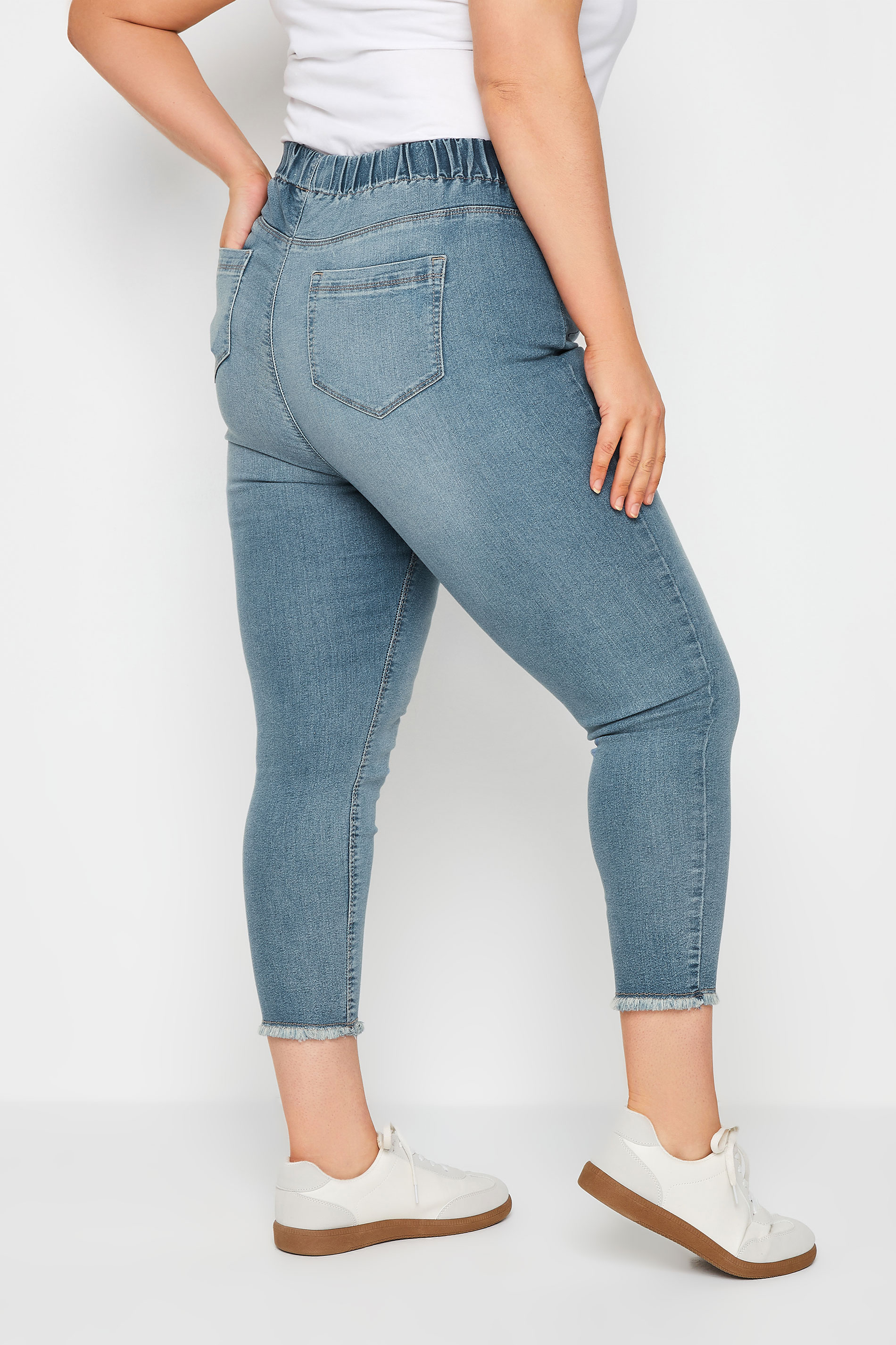Yours Plus Size Light Blue Cat Scratch Stretch Cropped JENNY Jeggings | Yours Clothing 3
