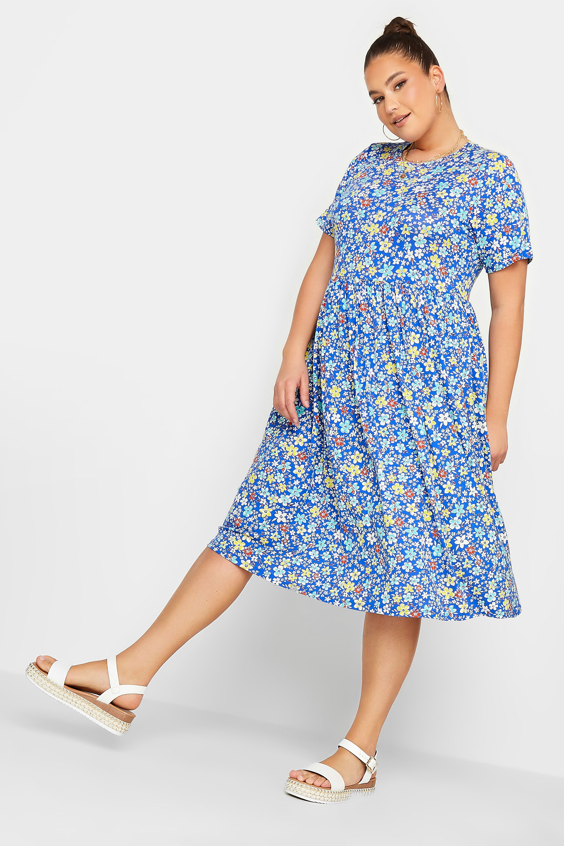 YOURS Curve Blue Floral Smock Dress | Yours Clothing  2