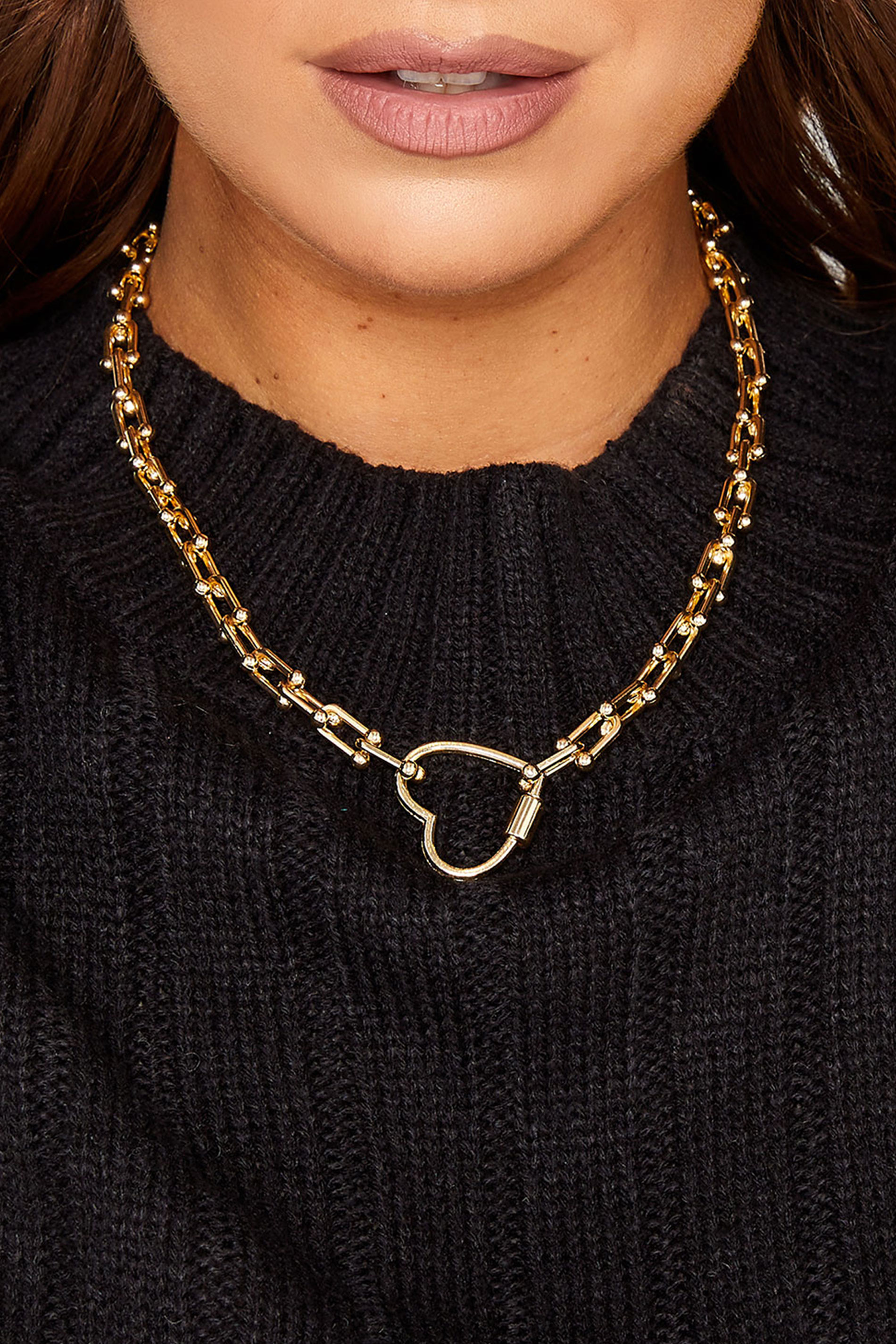 Gold Tone Heart Chain Necklace | Yours Clothing 1