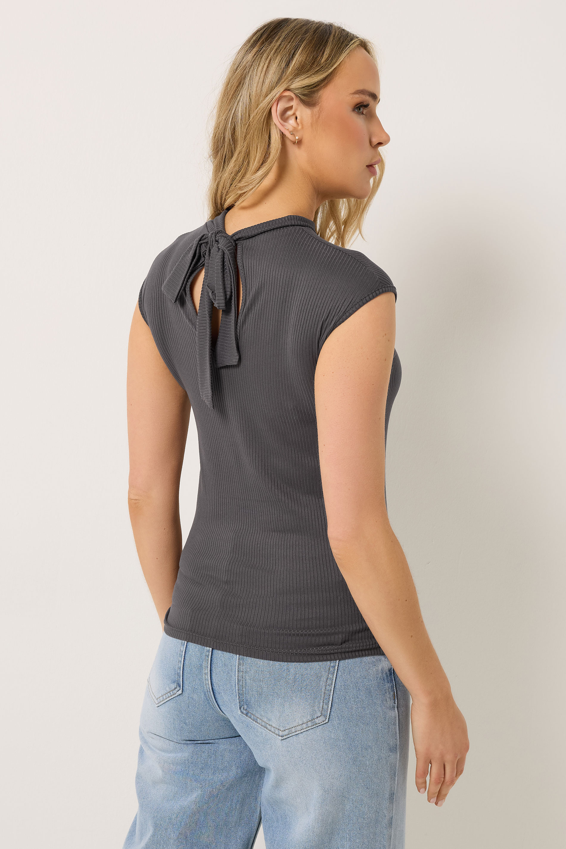 LTS Tall Women's Grey Tie Back Ribbed Top | Long Tall Sally 2