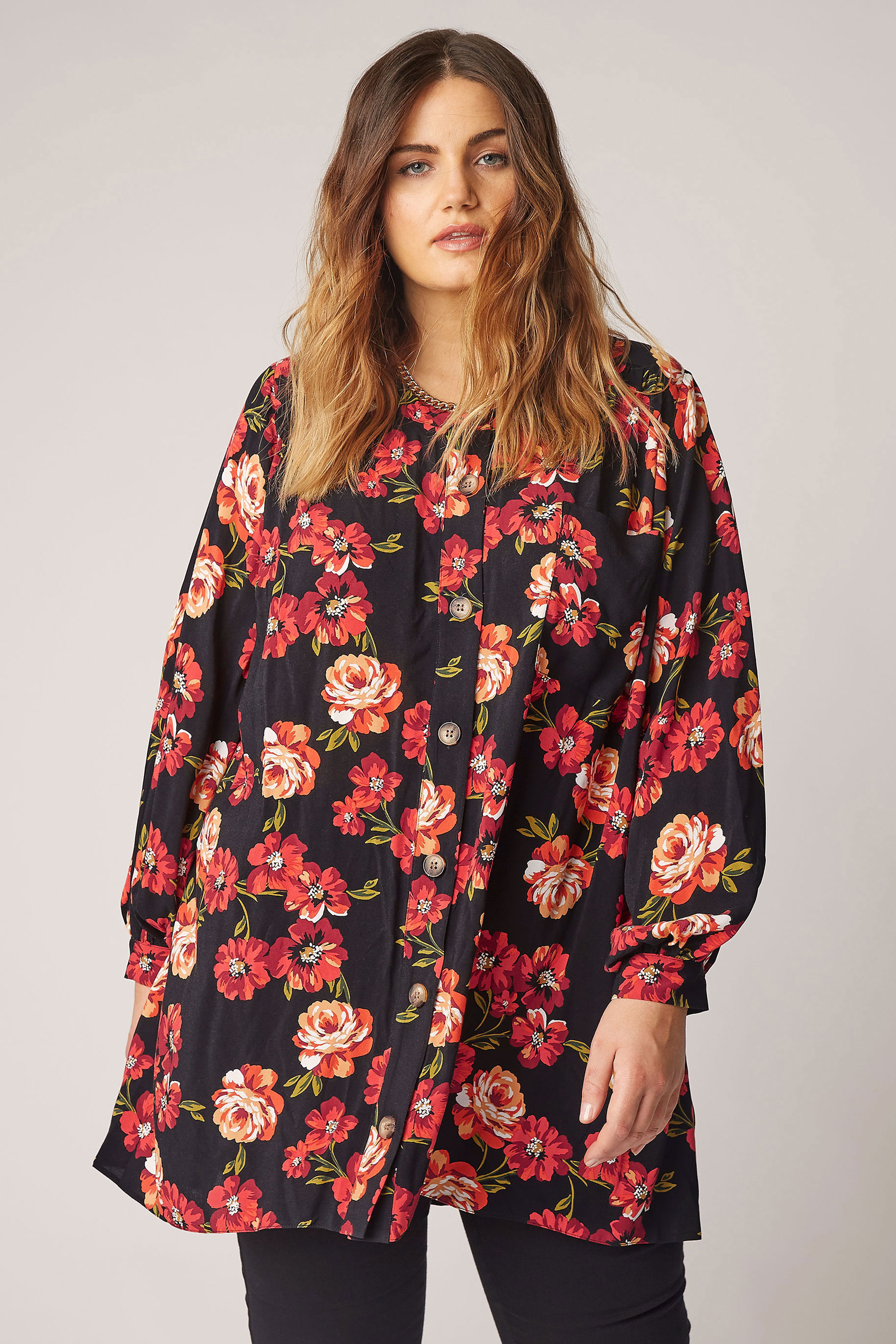 THE LIMITED EDIT Black Floral Smock Tiered Shirt_A.jpg