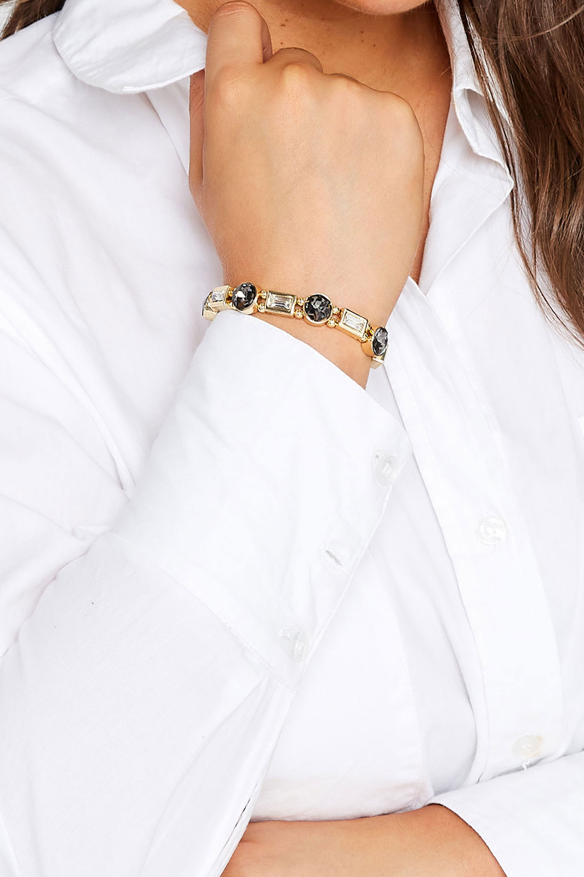 Gold Mixed Diamante Bracelet | Yours Clothing 1