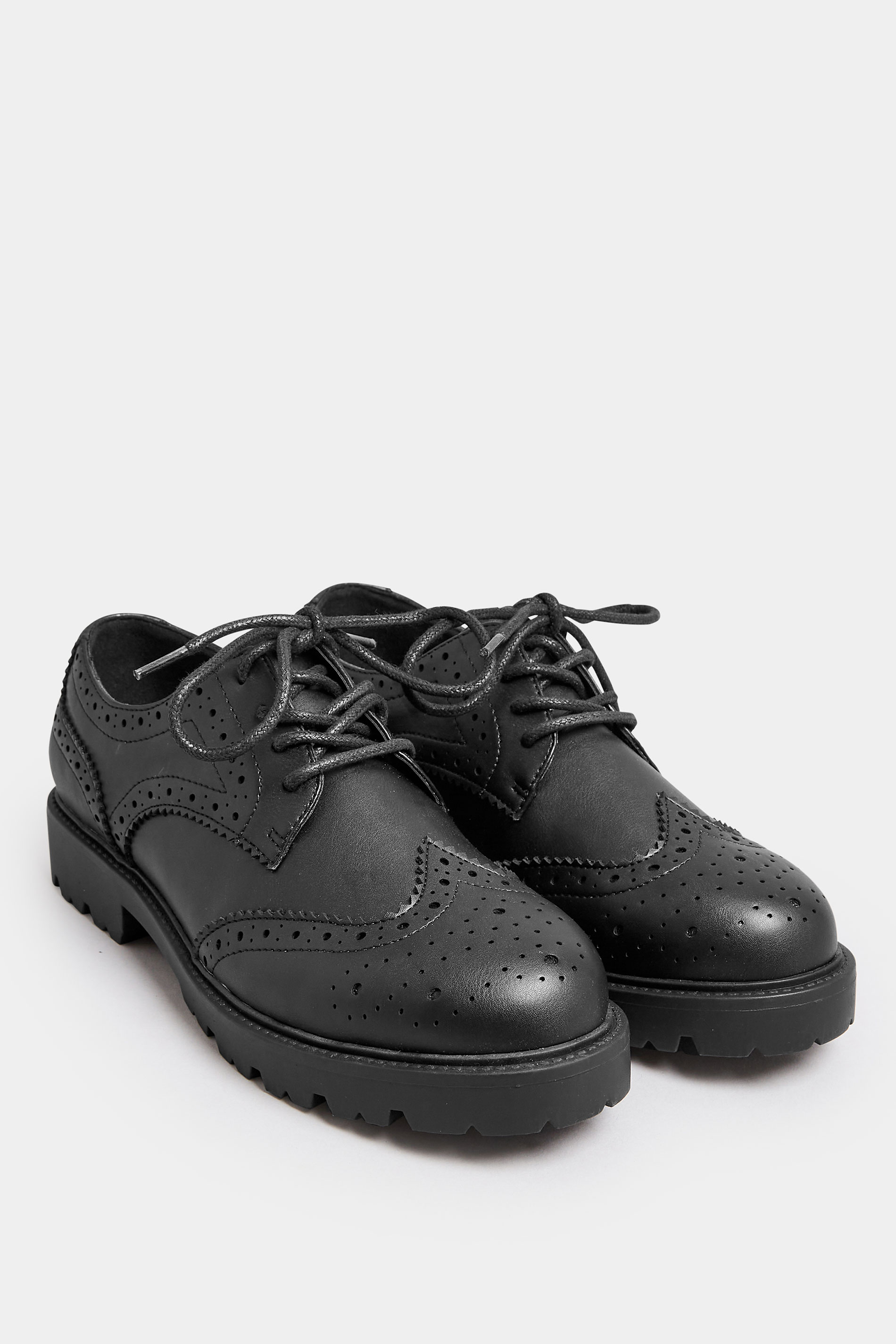 Black Brogue Derby Shoes In Wide E Fit & Extra Wide EEE Fit | Yours Clothing 2
