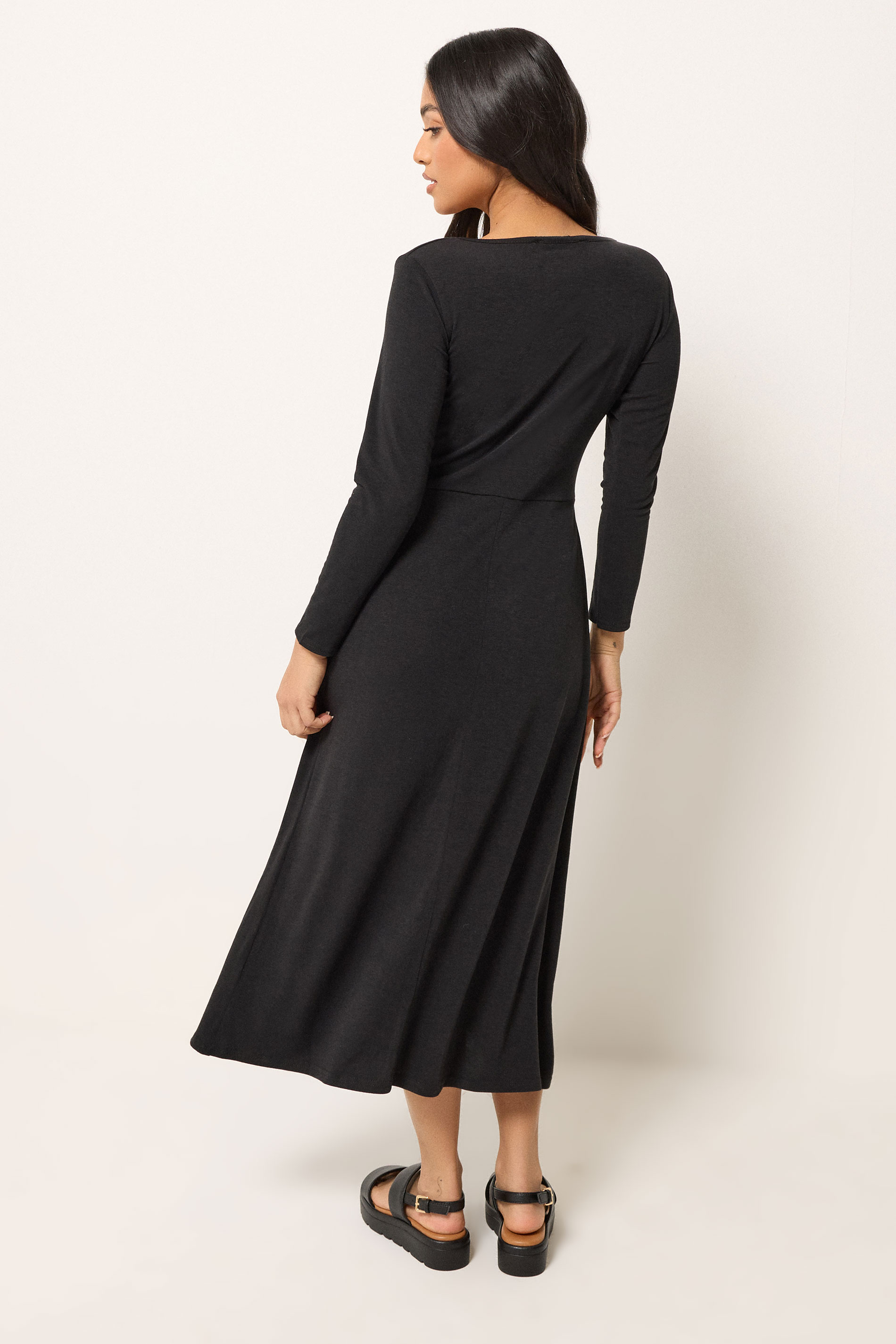 PixieGirl Petite Women's Black Scoop Neck Midi Dress | PixieGirl 2