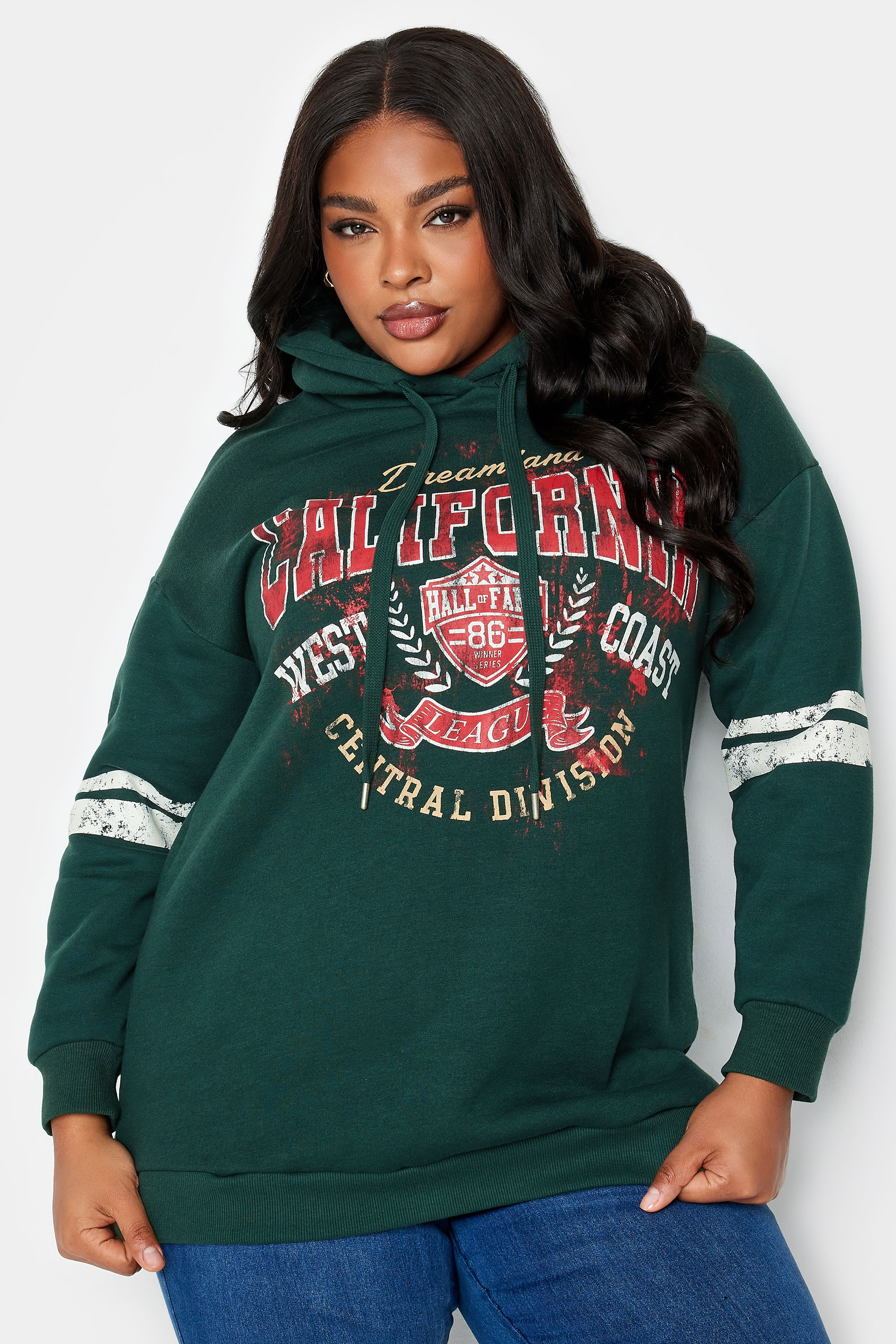 YOURS Plus Size Green 'California' Printed Hoodie | Yours Clothing 1