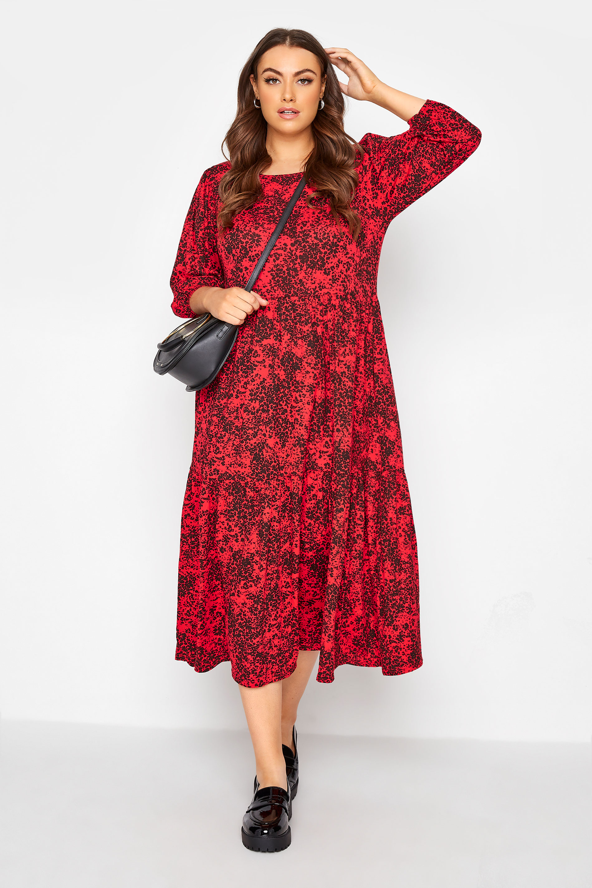 Robes Grande Taille Grande taille  Robes en Jersey | Robe Rouge Midaxi Imprimé Animal - BG48374