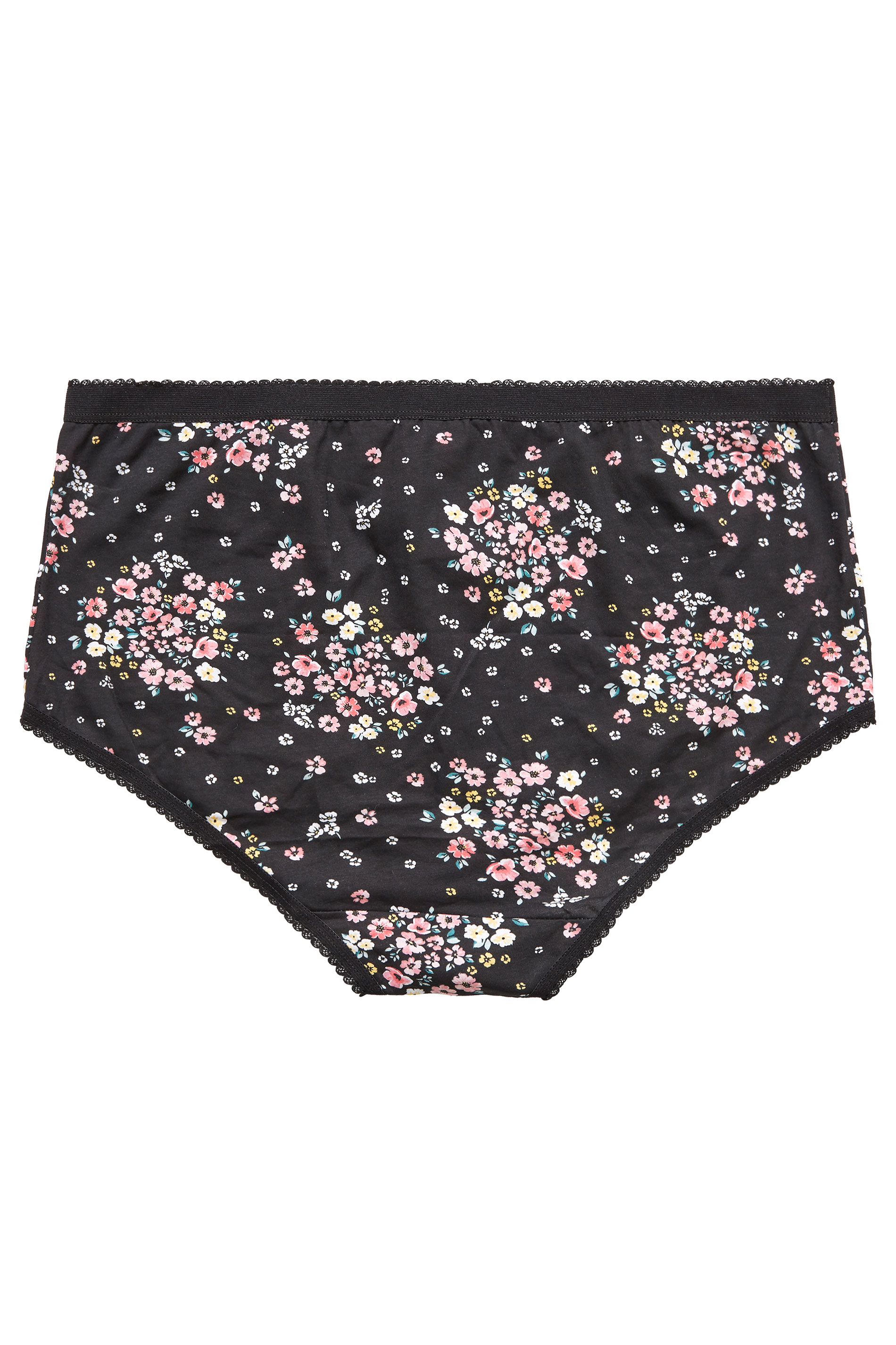 5 PACK Pink & Black Ditsy Floral Print Full Briefs | Yours Clothing