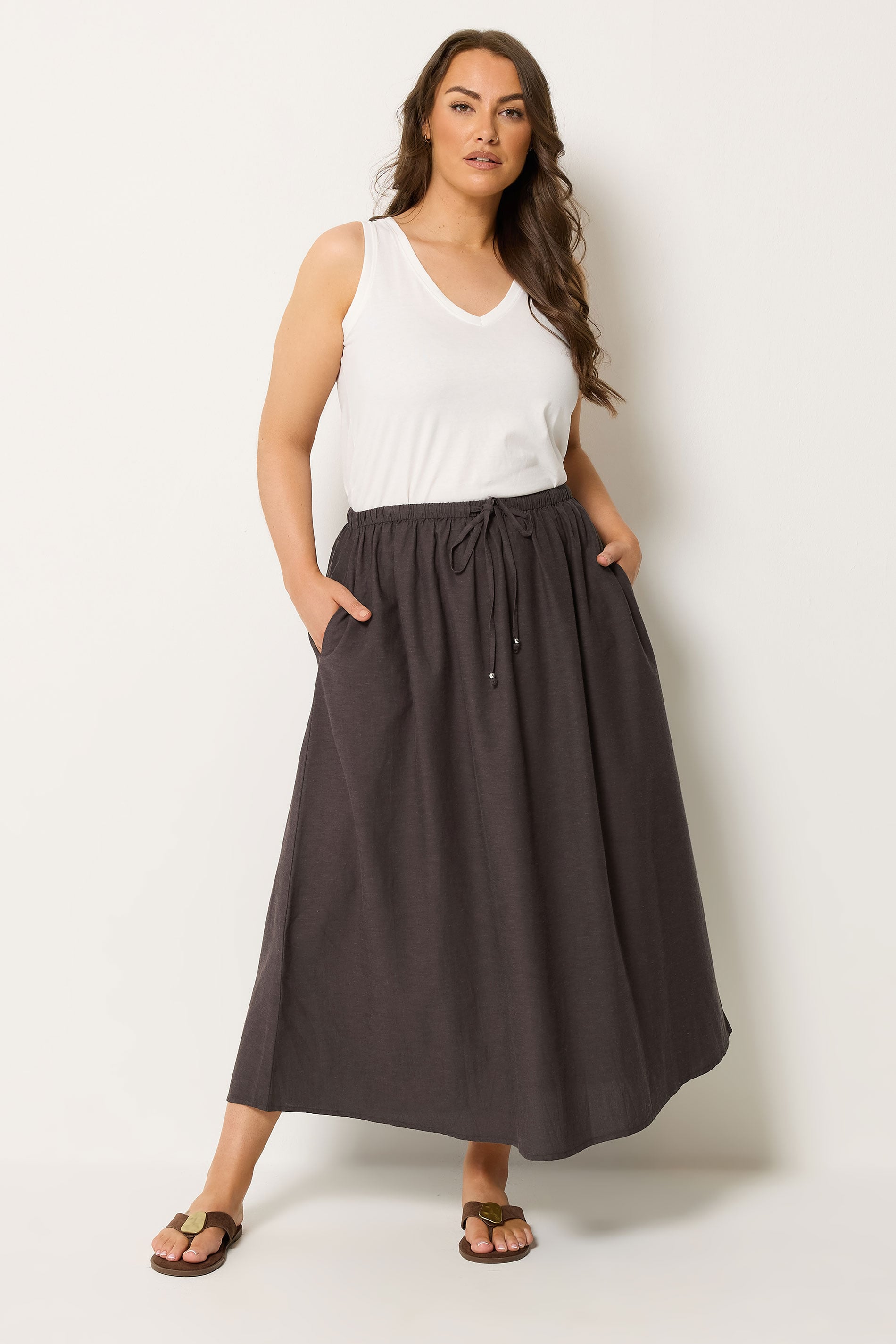 YOURS Plus Size Chocolate Brown Linen Maxi Skirt | Yours Clothing 1