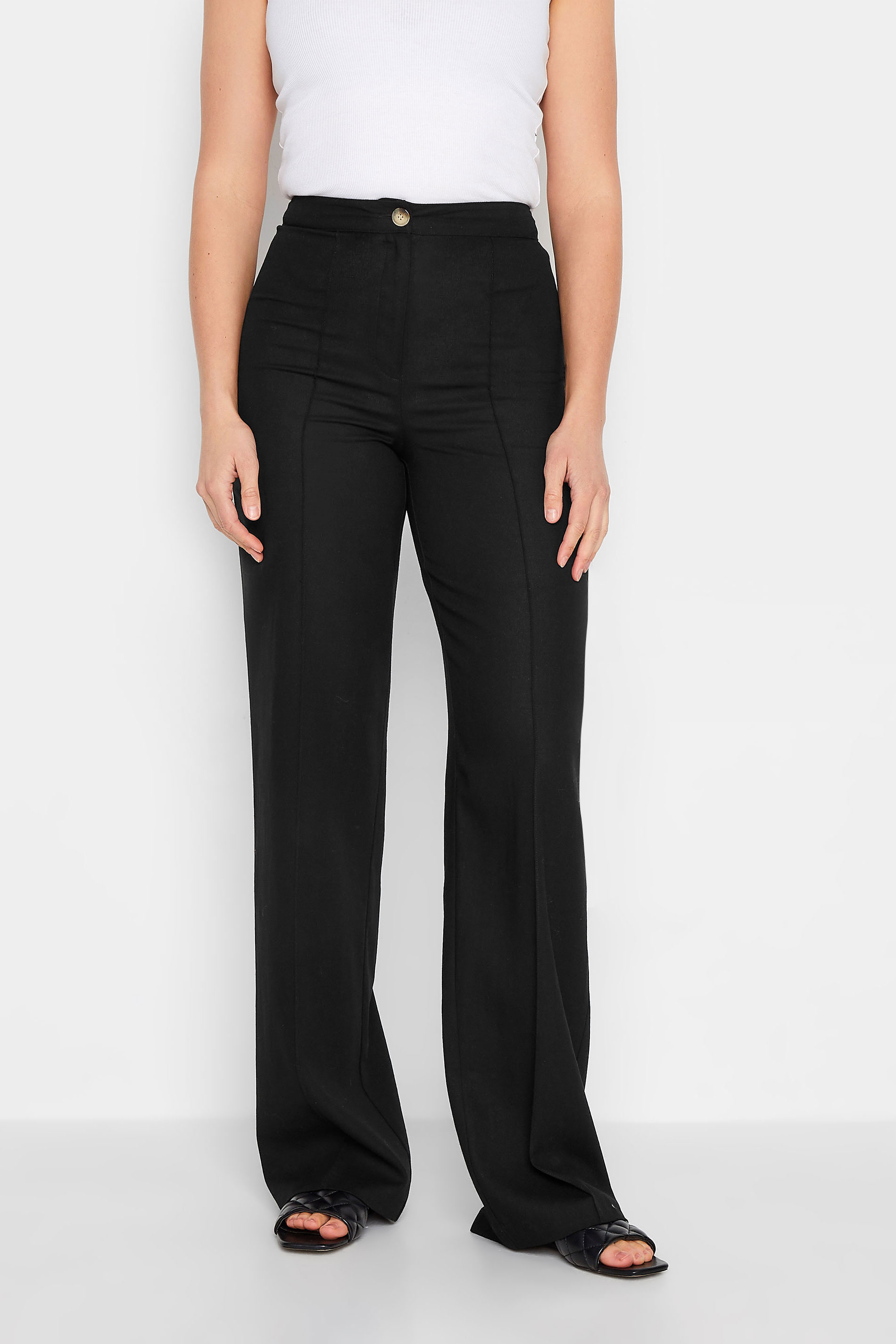 LTS Tall Black Linen Trousers | Long Tall Sally  1