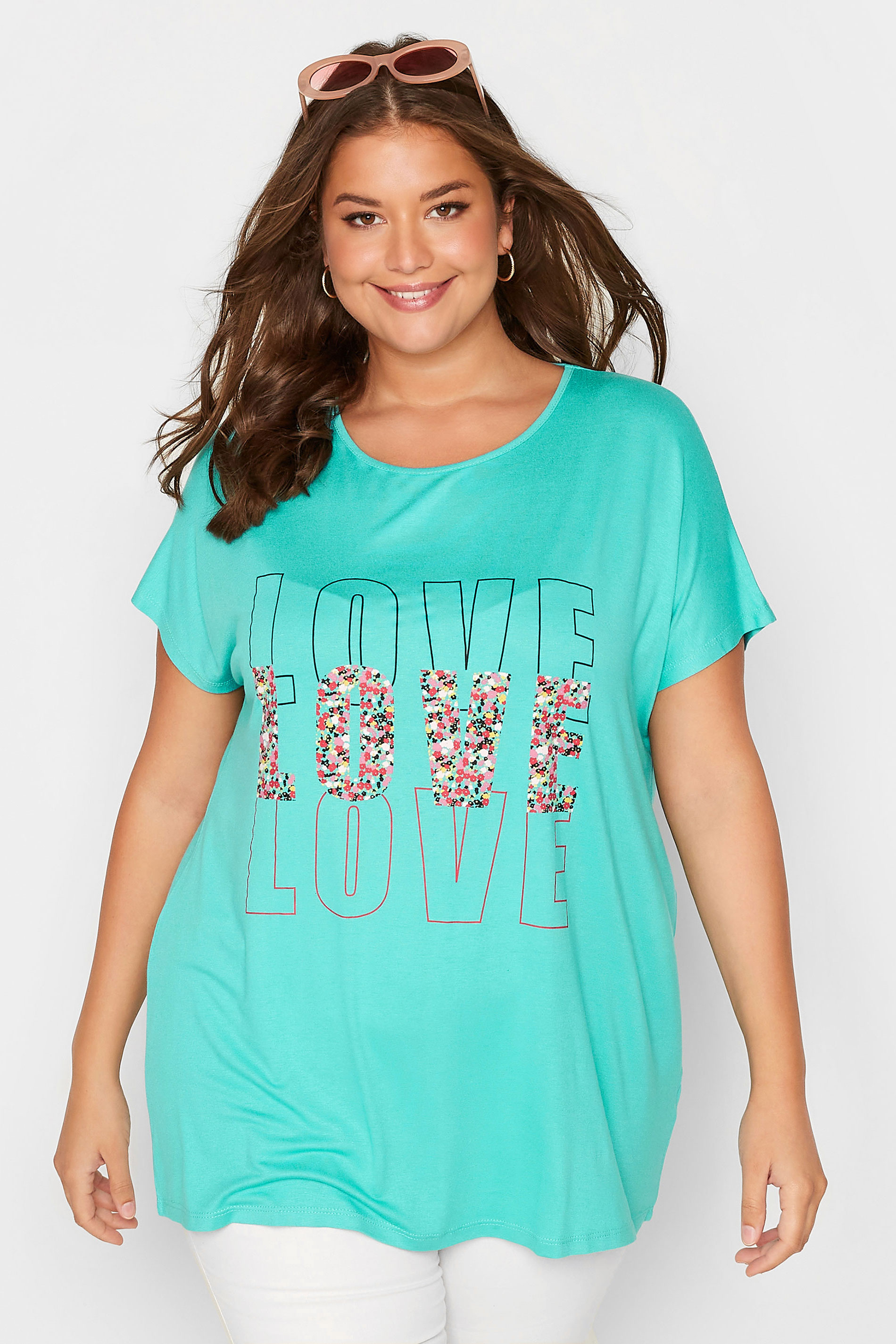 Curve Blue 'Love' Graphic Printed T-Shirt 1