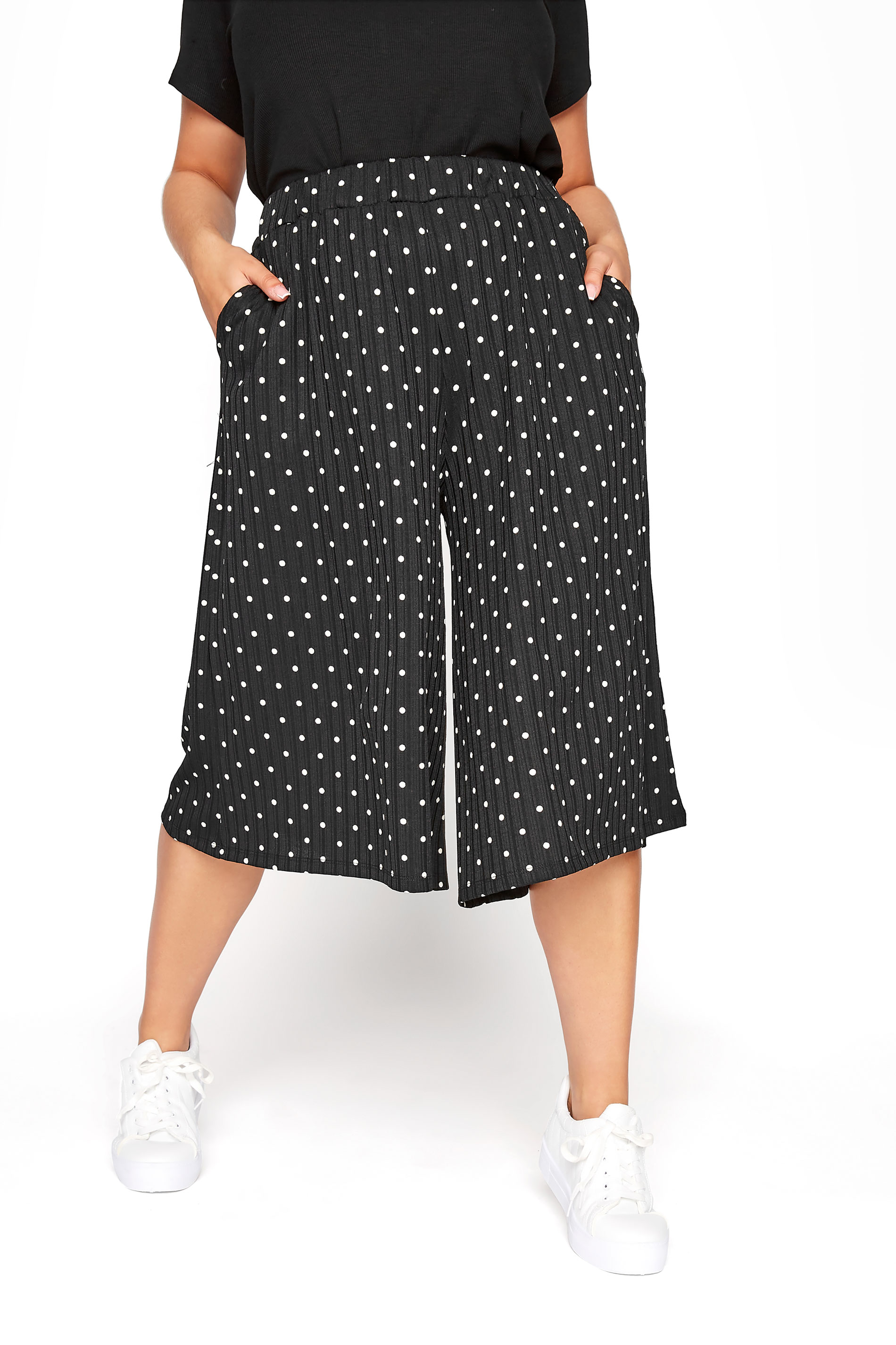 Plus Size Black Polka Dot Print Culottes | Yours Clothing
