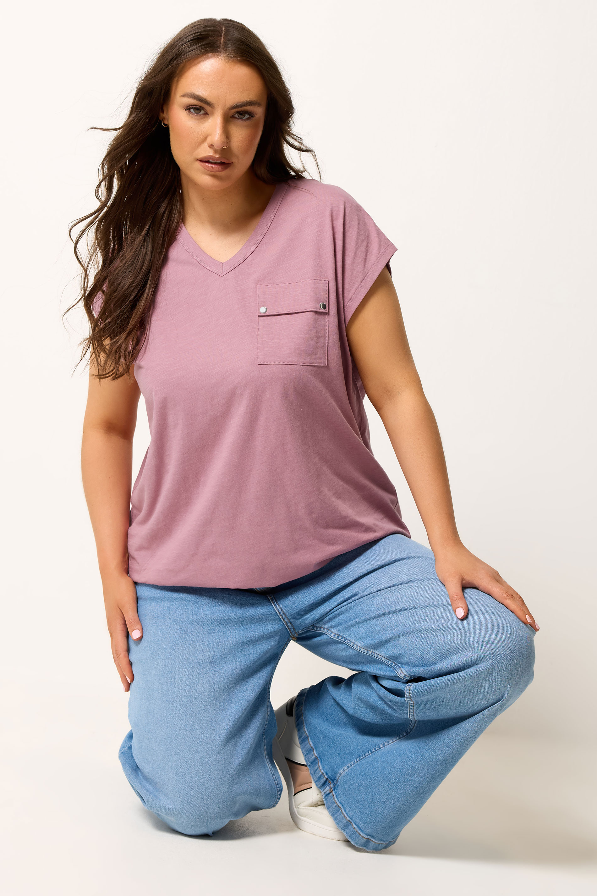YOURS Plus Size Pink Stud Pocket T-Shirt | Yours Clothing 3