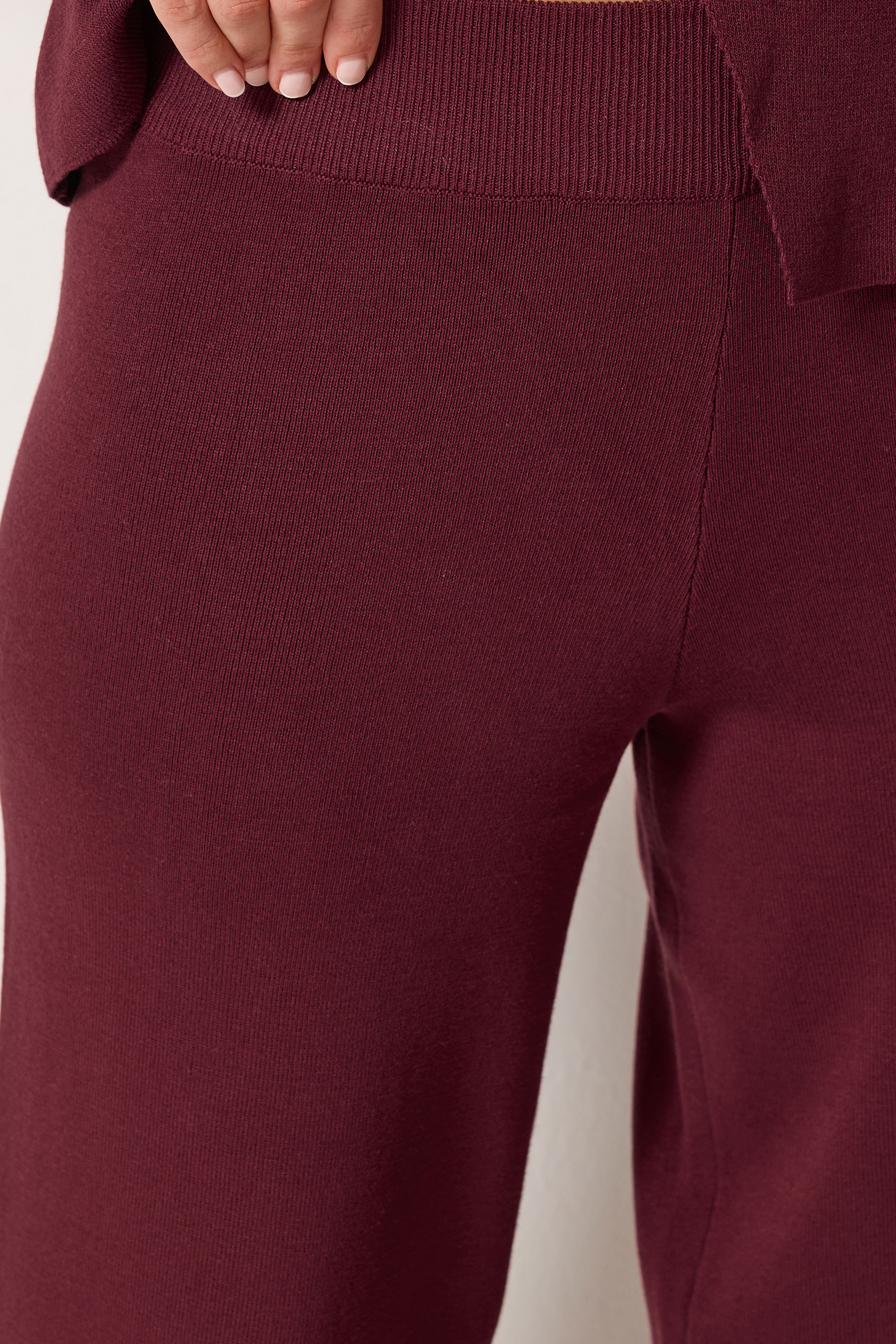 LTS Tall Women's Burgundy Red Wide Leg Knitted Trousers | Long Tall Sally 4