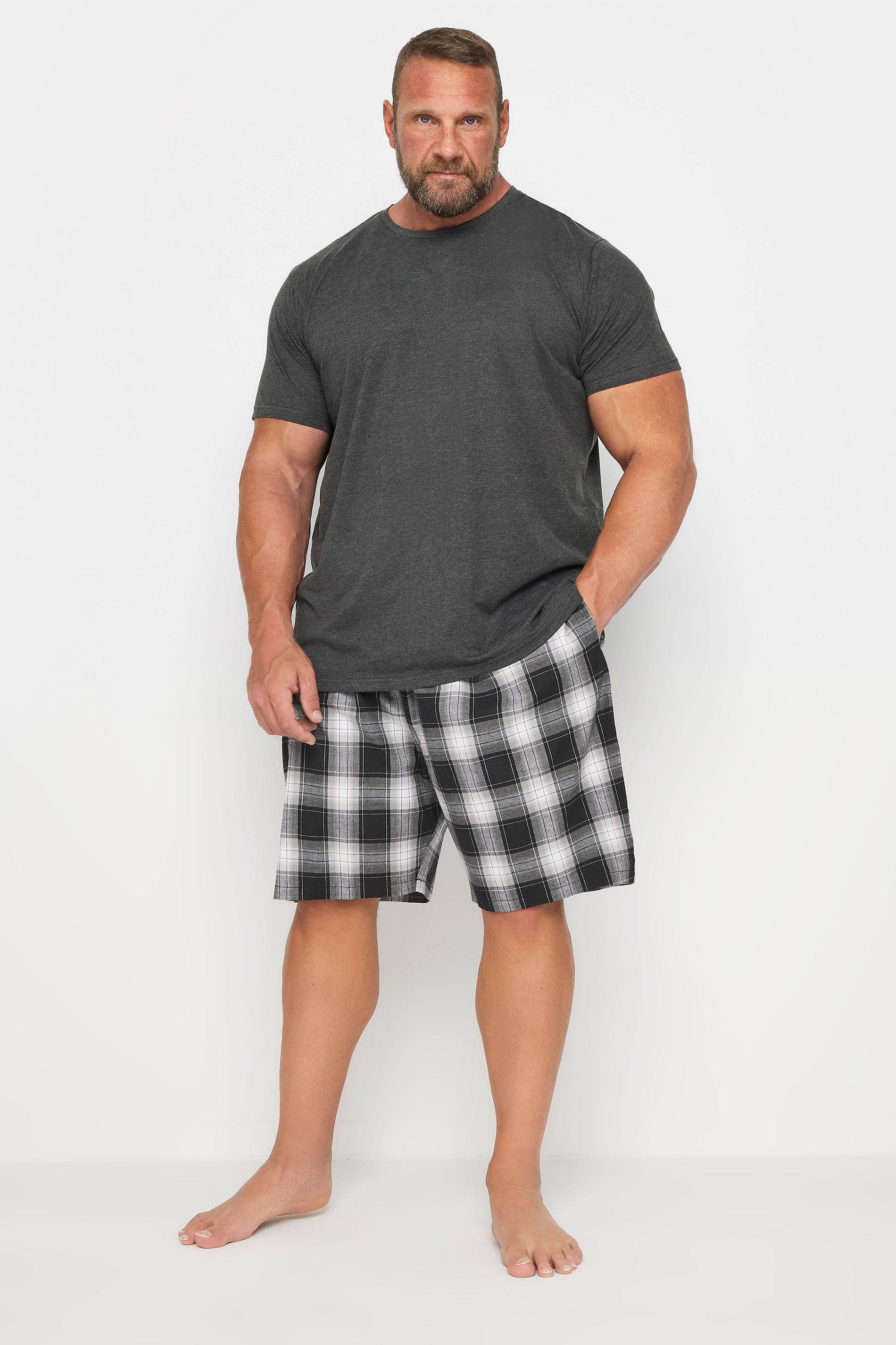 BadRhino Big & Tall Black Checked Shorts and T-Shirt Pyjama Set | BadRhino 1