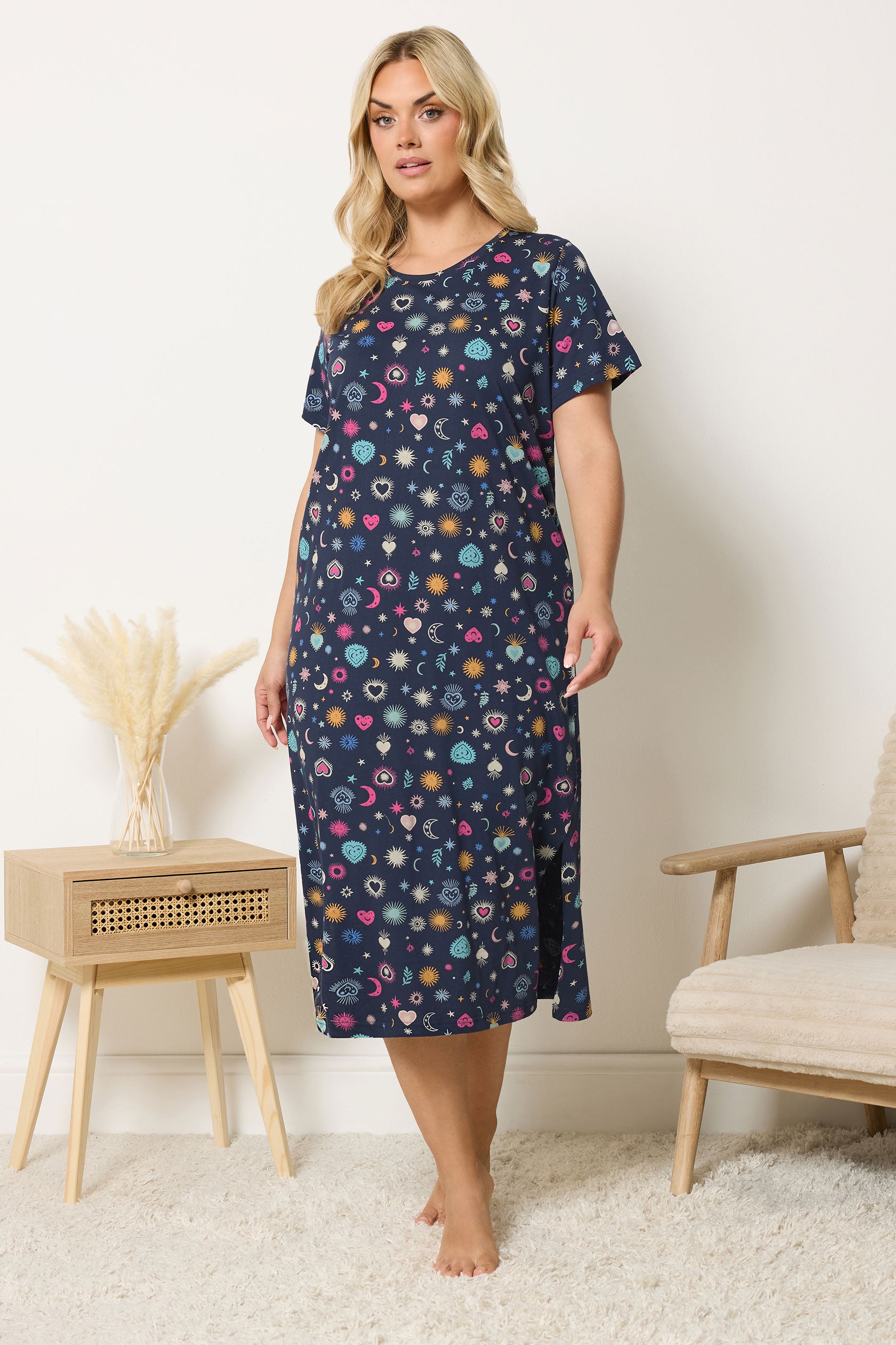 YOURS Plus Size Navy Blue Celestial Midaxi Nightdress | Yours Clothing 1