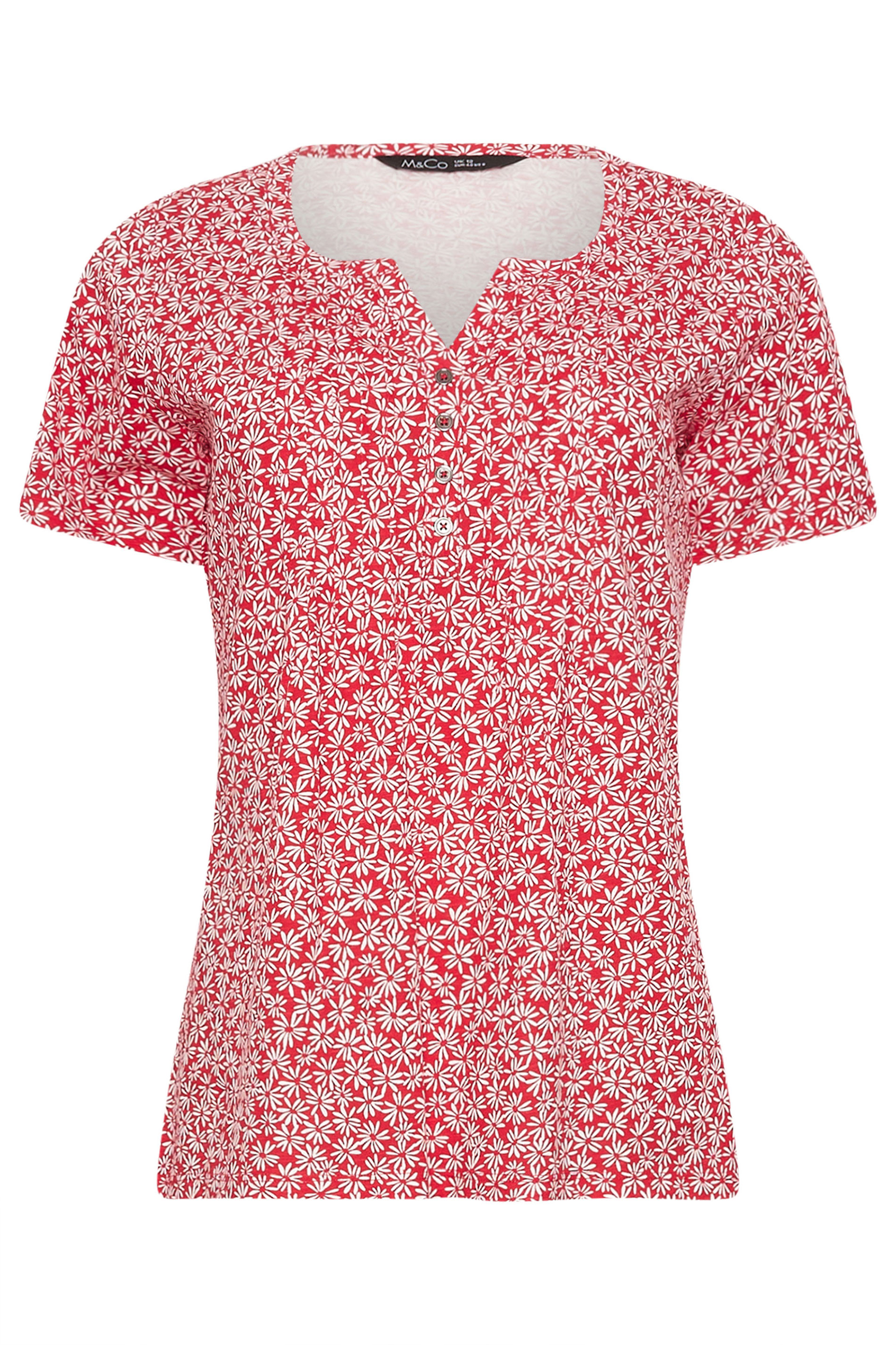 M&Co 2 PACK Red & White Floral Cotton Henley Tops | M&Co 8