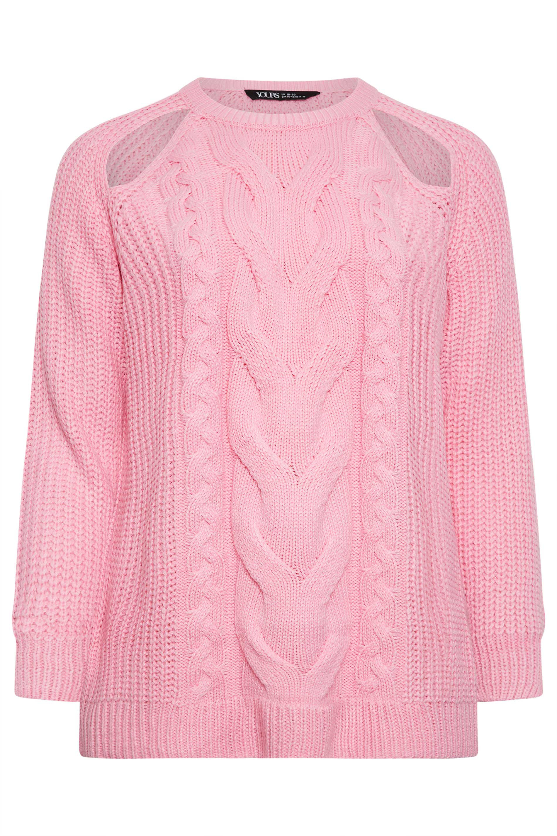 YOURS Plus Size Pink Cable Knit Cut Out Jumper | Yours Clothing