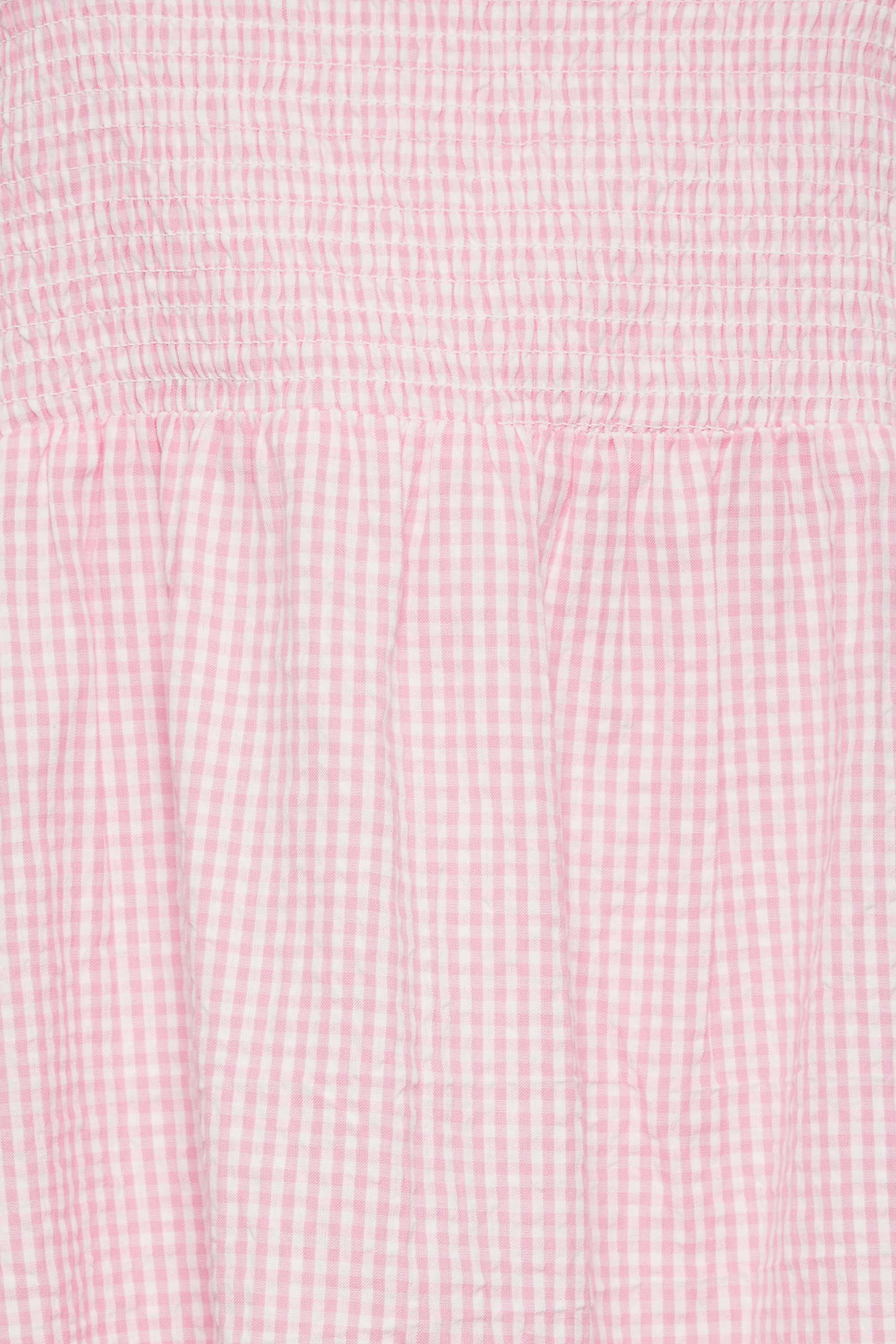 YOURS Plus Size Curve Pink Gingham Print Square Neck Shirred Top