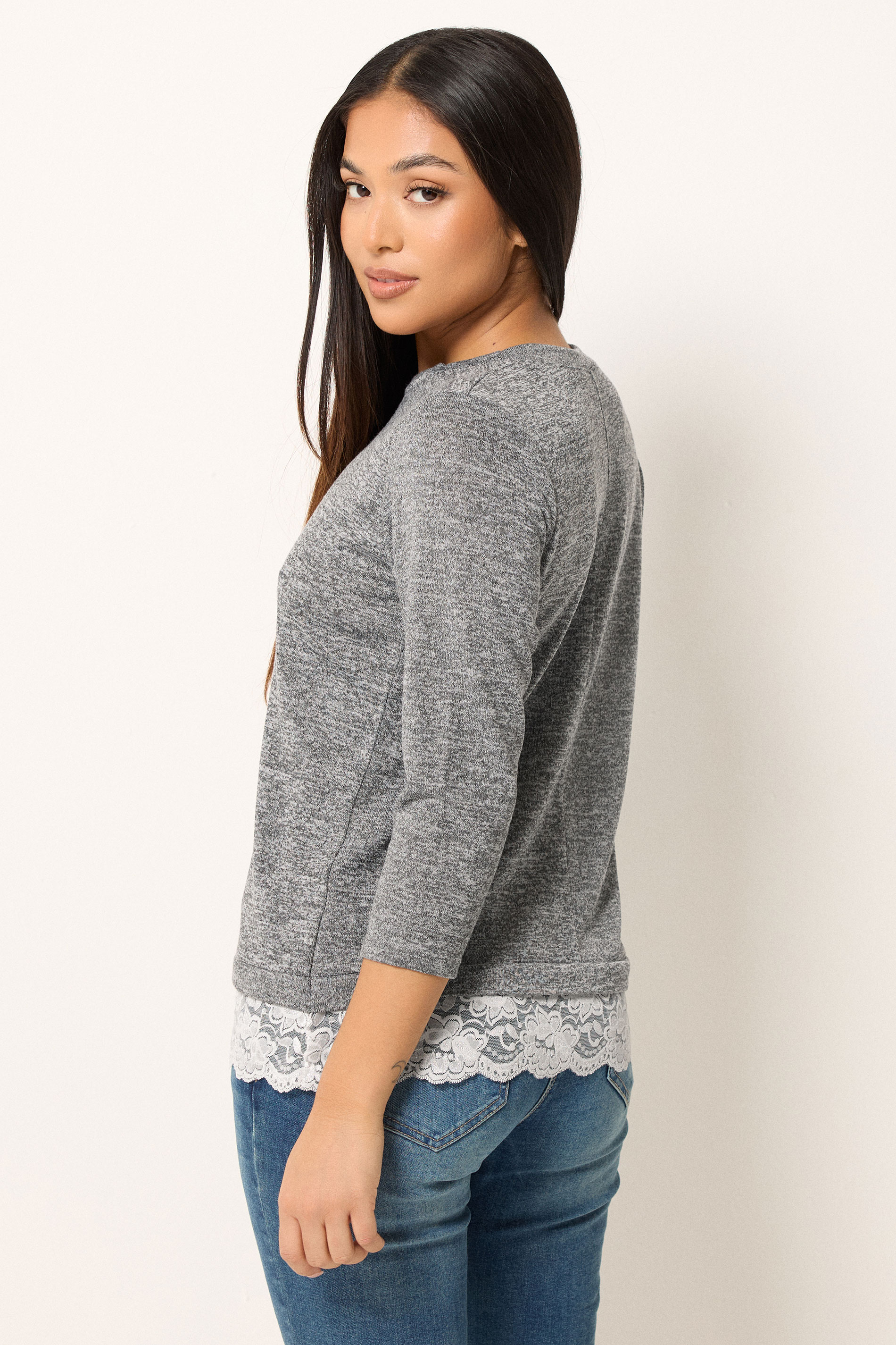 M&Co Petite Grey Lace Hem Top | M&Co 2