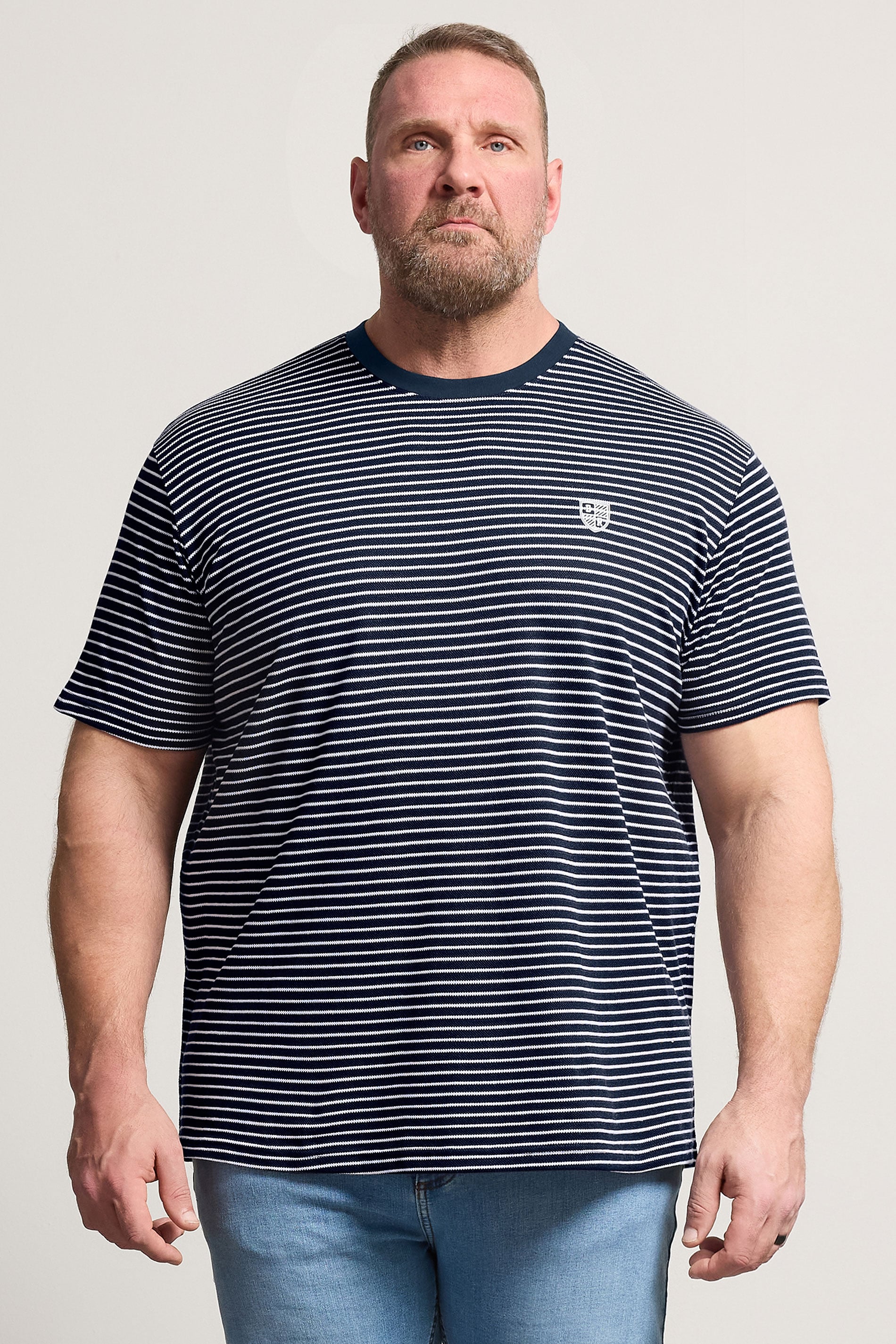 BadRhino Big & Tall Navy Blue Stripe Pique T-Shirt | BadRhino 1
