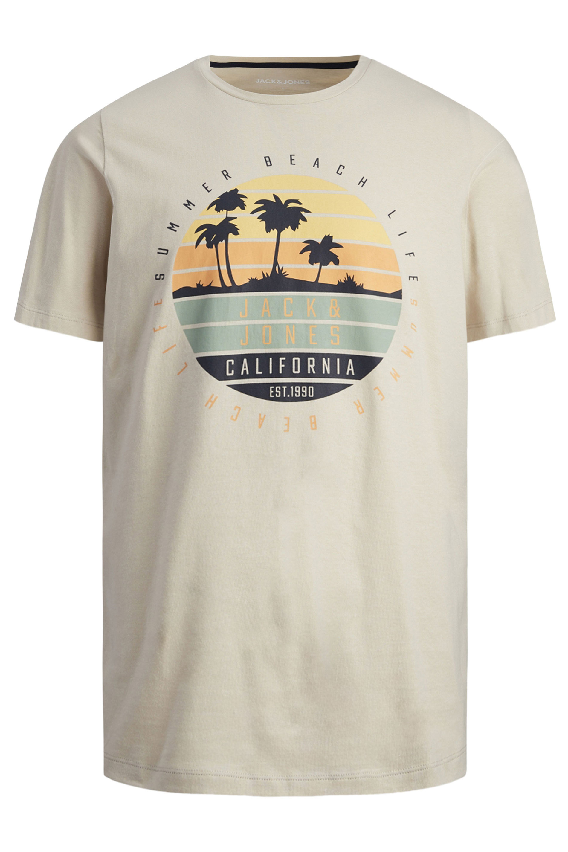 JACK & JONES Cream 'Beach Life' Summer Vibe Crew Neck T-Shirt | BadRhino 2