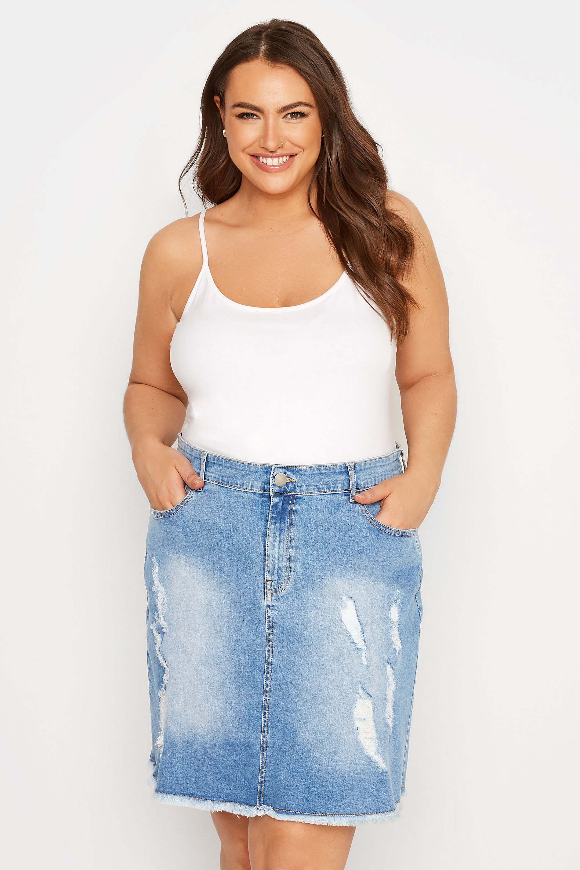 Plus Size Light Blue Denim Ripped Skirt | Yours Clothing 1