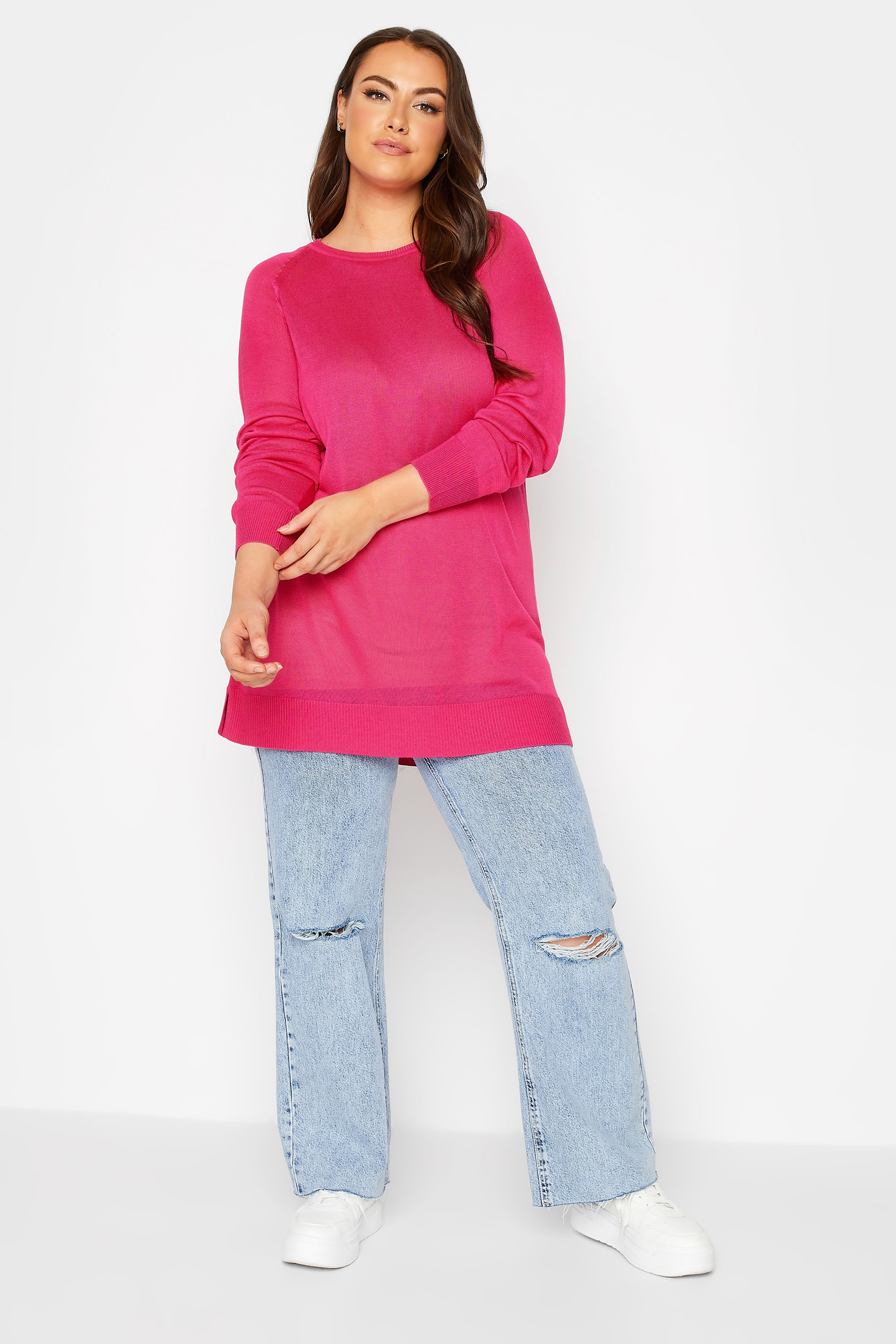 YOURS Curve Pink Fine Knit Jumper | Yours Clothing 2