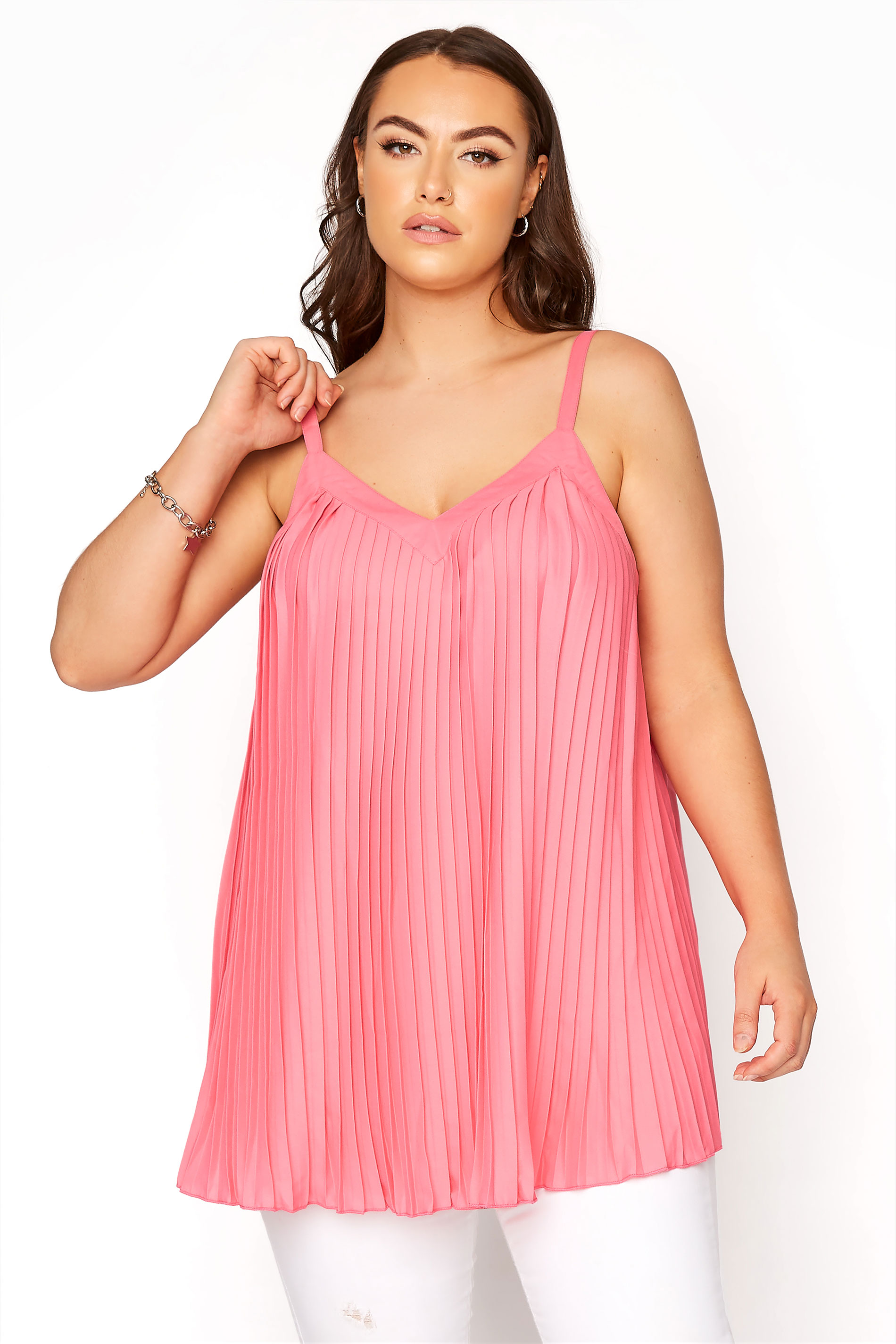 YOURS LONDON Pink Pleated Front Cami_A.jpg