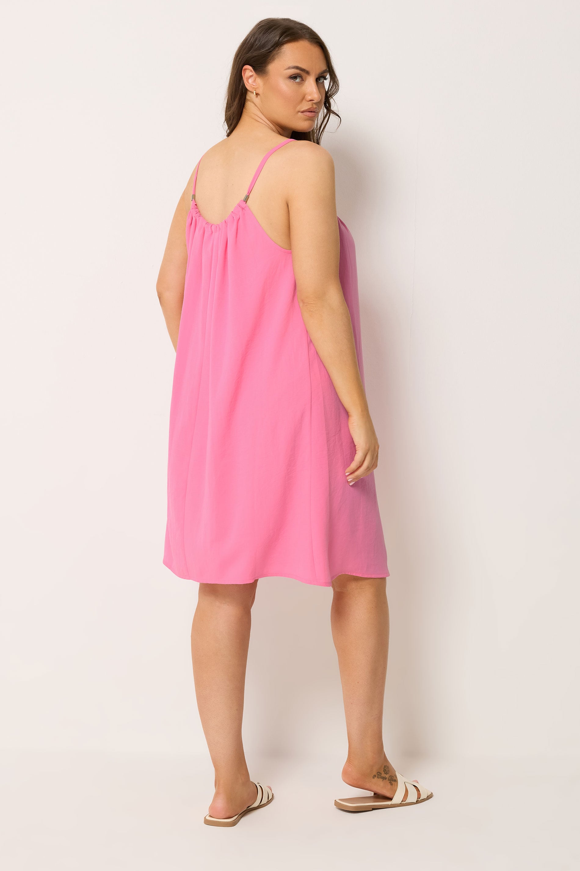 YOURS Plus Size Pink Strappy Swing Mini Dress | Yours Clothing 2