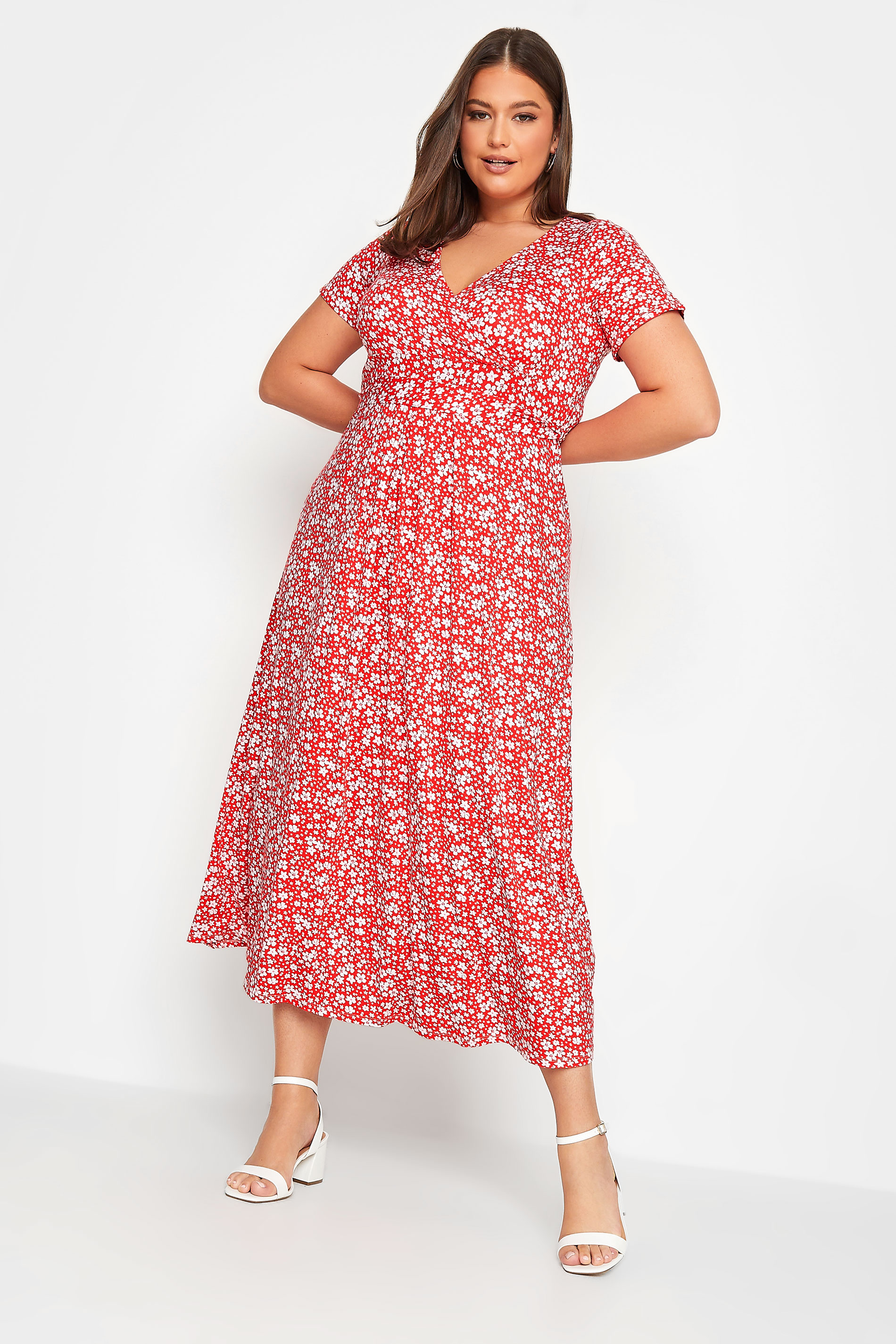 YOURS Curve Plus Size Red Ditsy Print Midaxi Dress | Yours Clothing  2