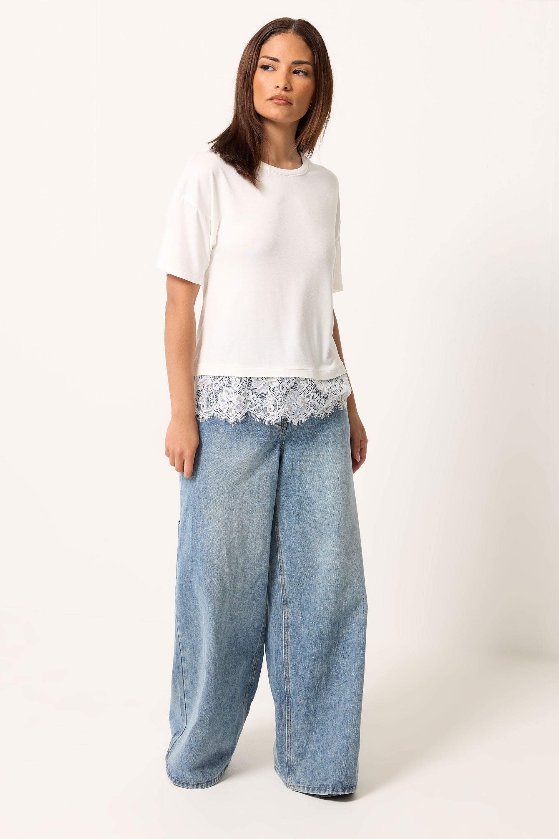 PixieGirl Petite White Lace Hem T-Shirt | PixieGirl 2
