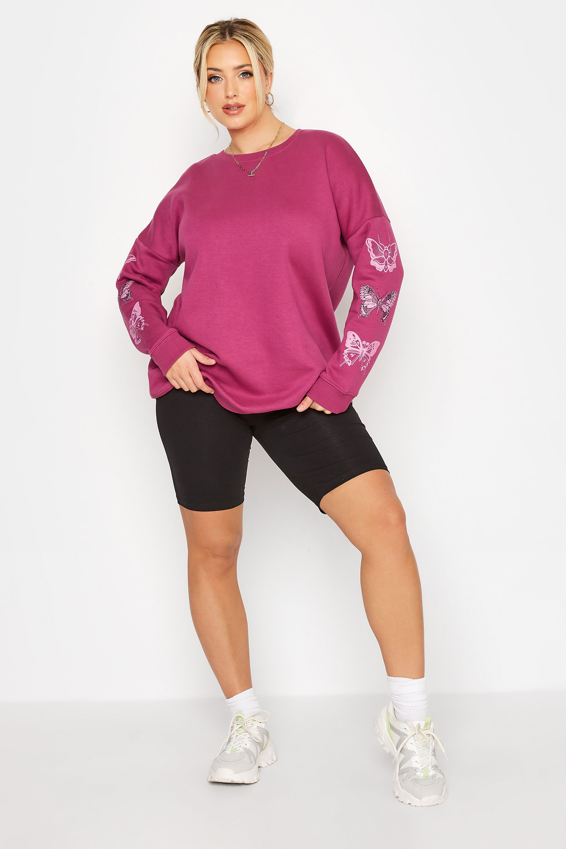 LIMITED COLLECTION Plus Size Pink Butterfly Sleeve Soft Touch Sweatshirt | Yours Clothing 3