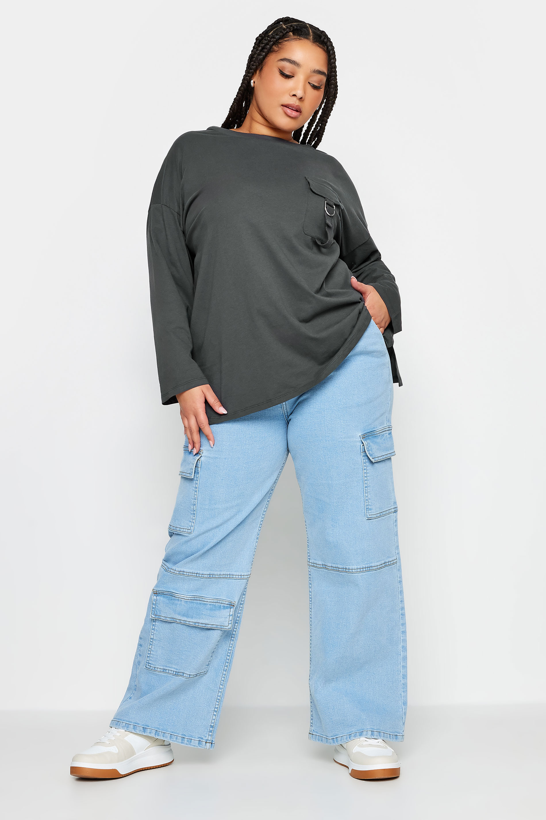 LIMITED COLLECTION Plus Size Charcoal Grey Utility Pocket Long Sleeve T-Shirt | Yours Clothing 2