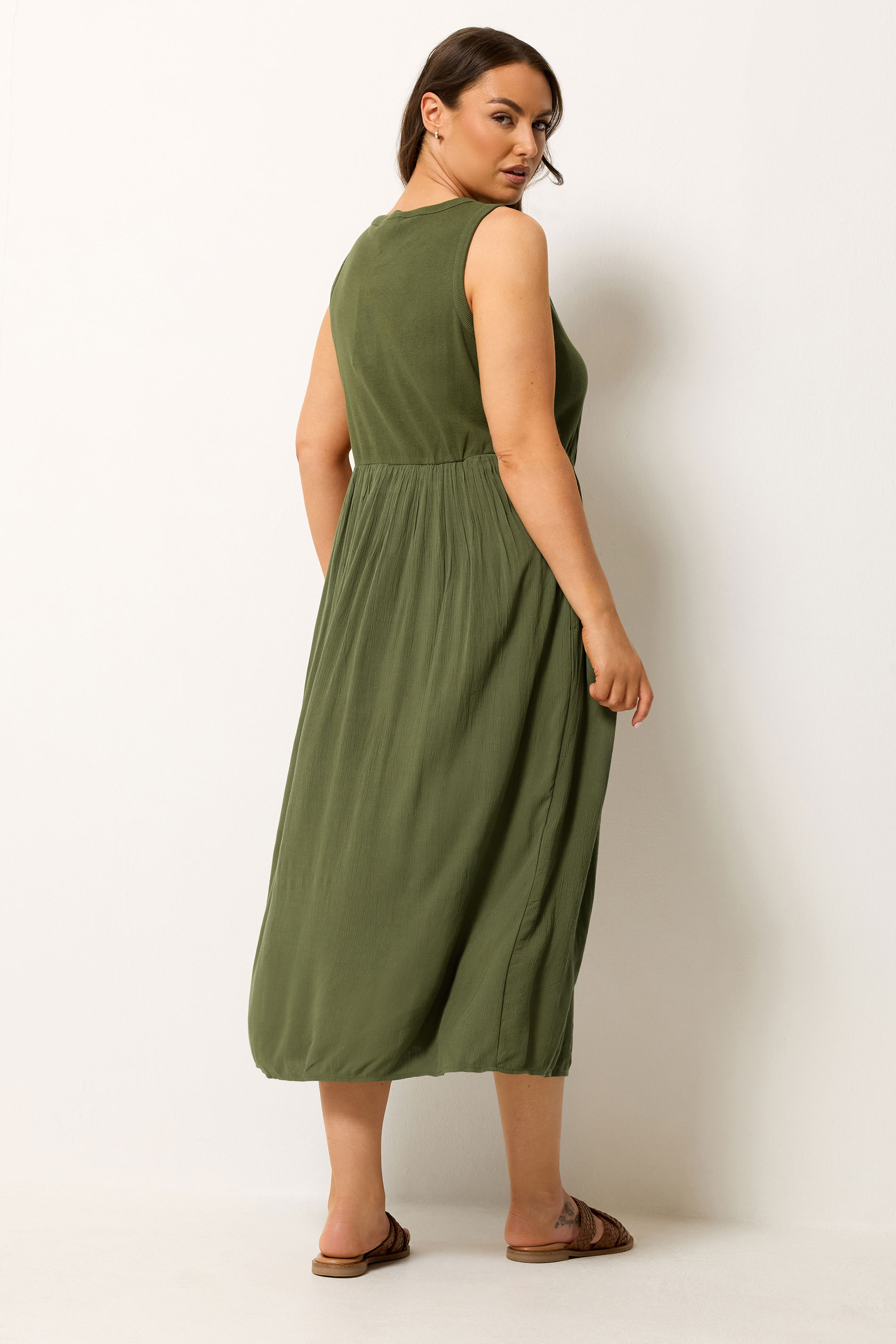 YOURS Plus Size Khaki Green Textured Maxi Dress | Yours Clothing 2