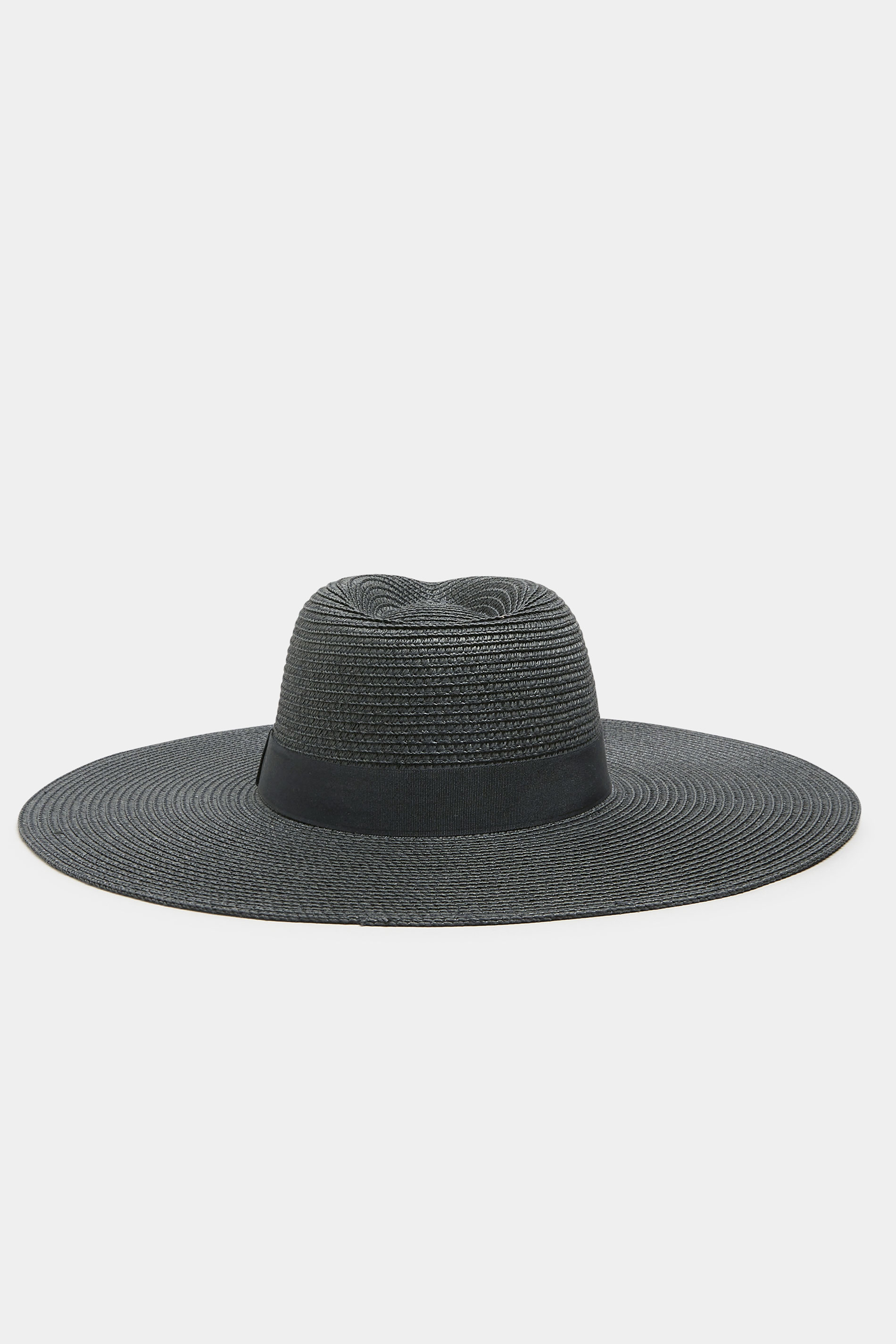 Black Wide Brim Straw Fedora Hat | Yours Clothing  1